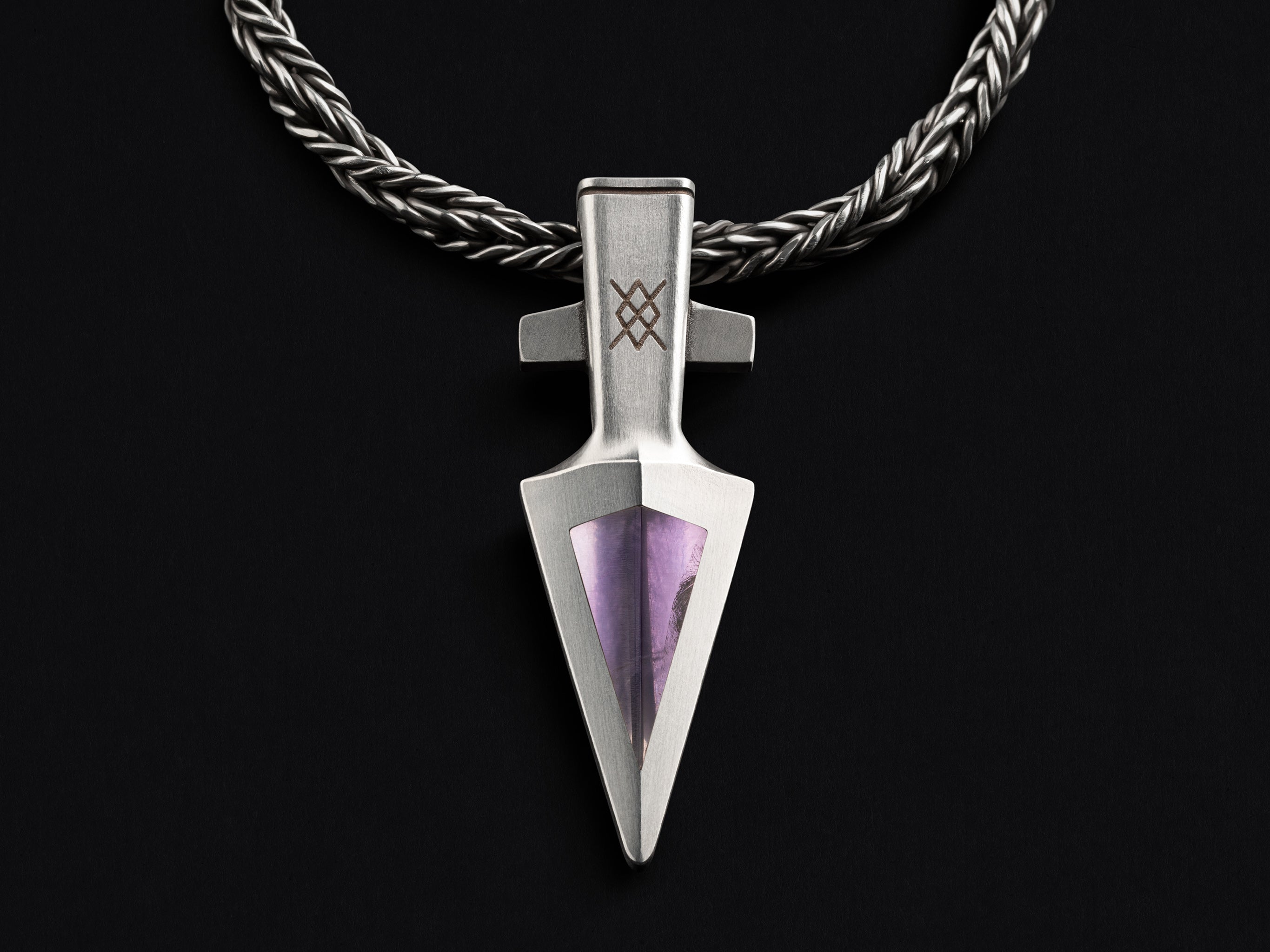 amethyst and silver Spear head pendant