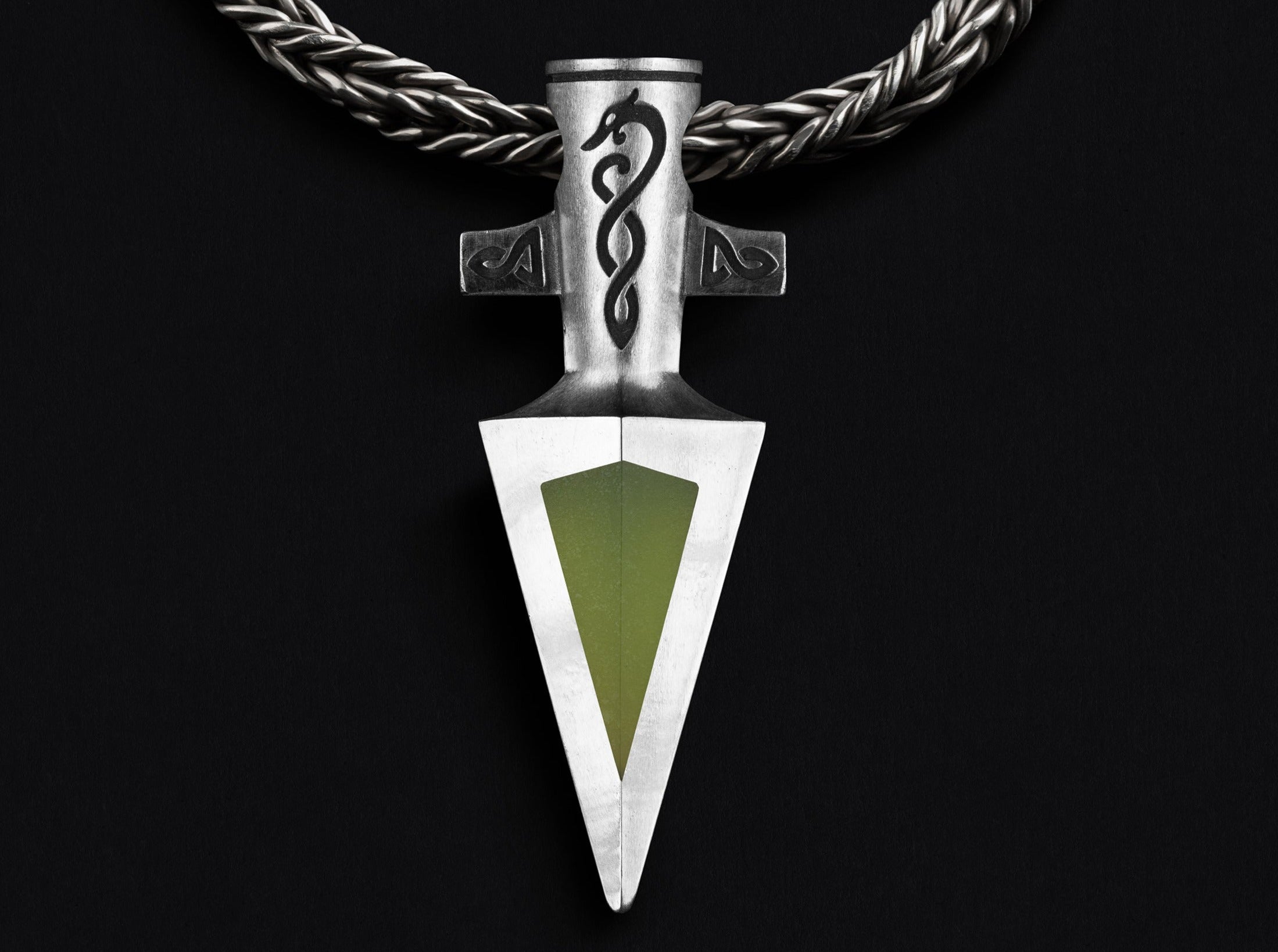 Spear of Odin pendant with jade