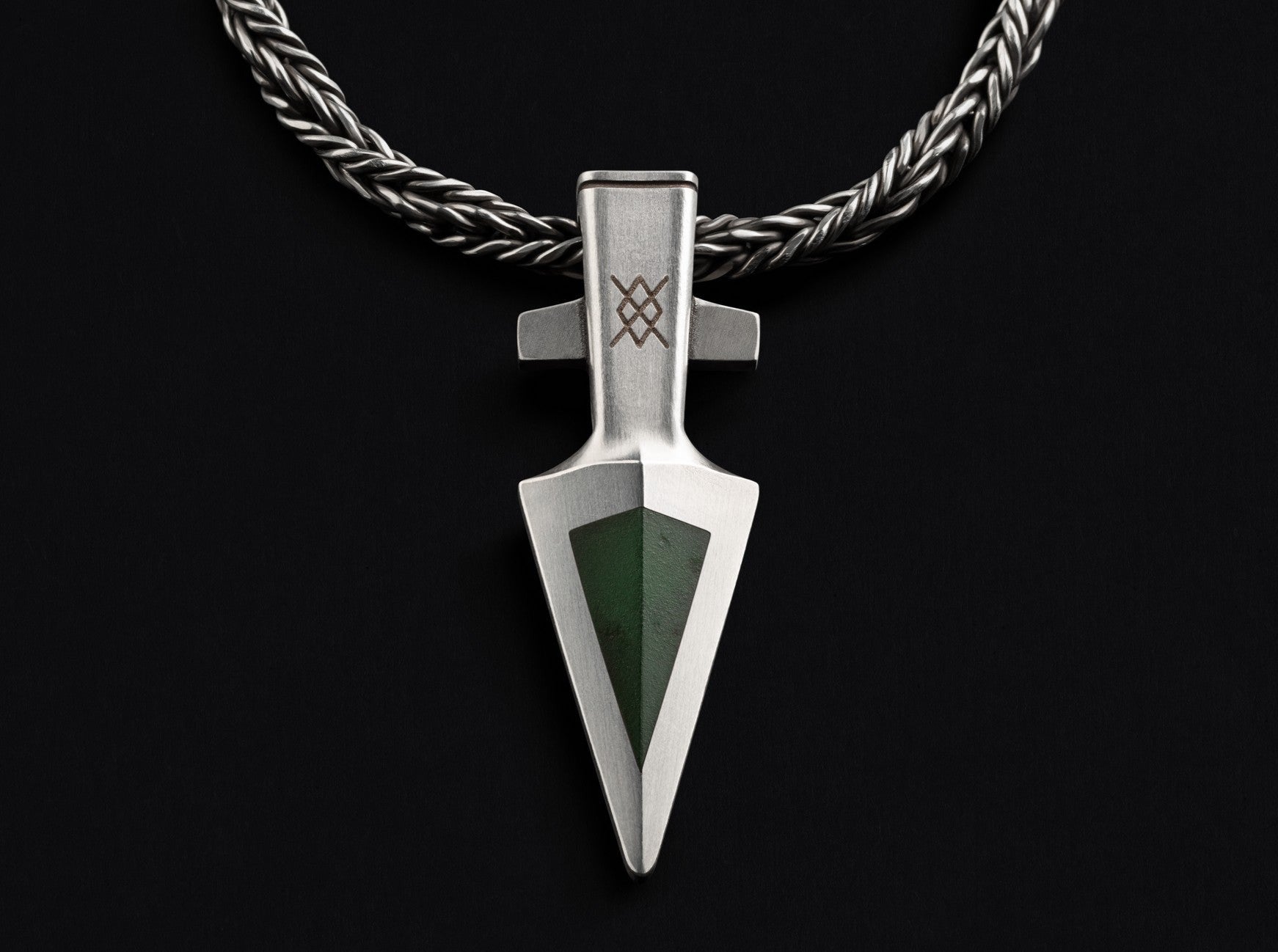 jade and silver Gungnir pendant