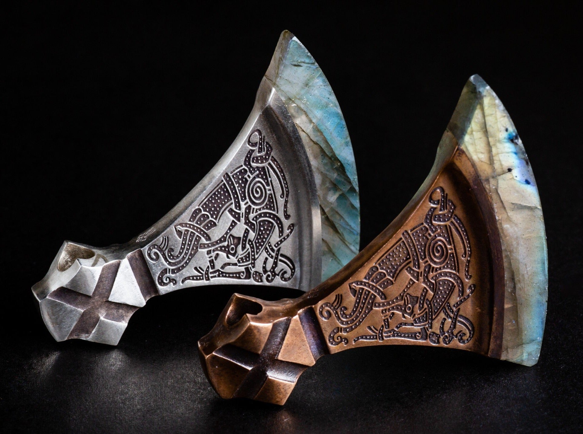 large silver and bronze viking axe necklaces