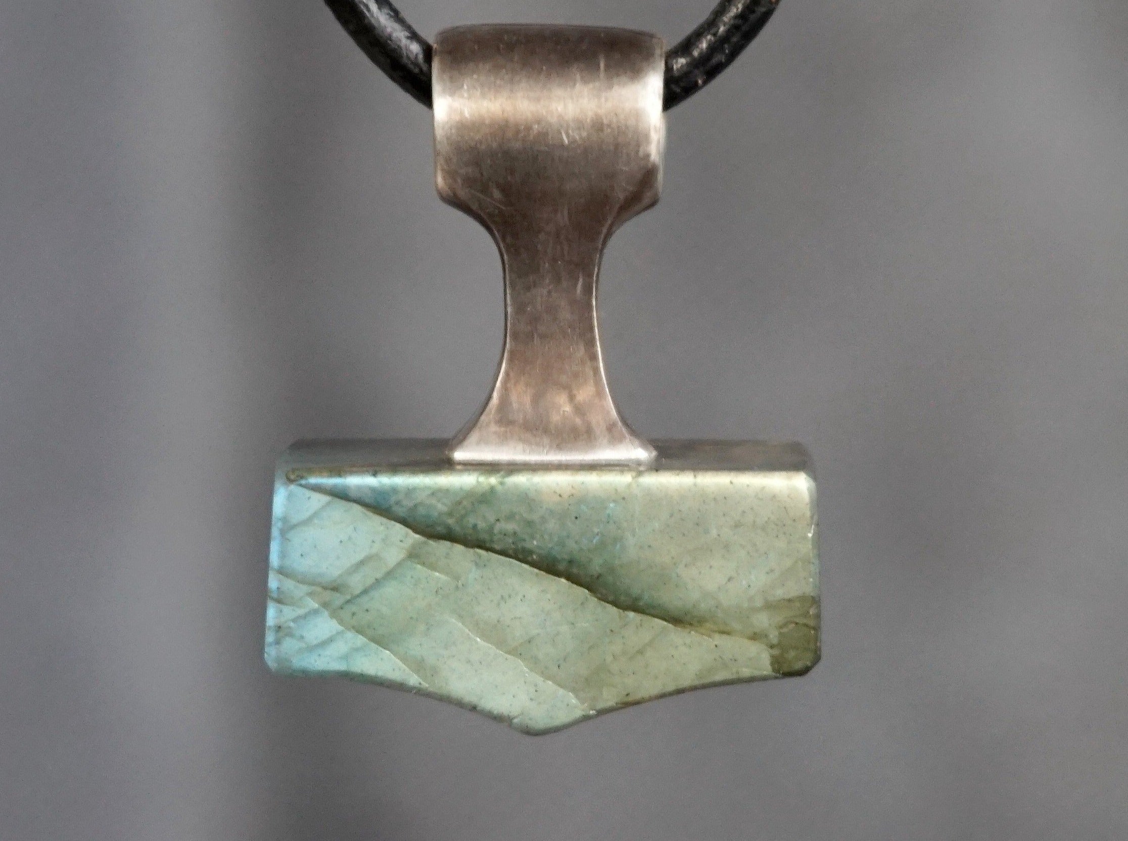 silver and light blue labradorite