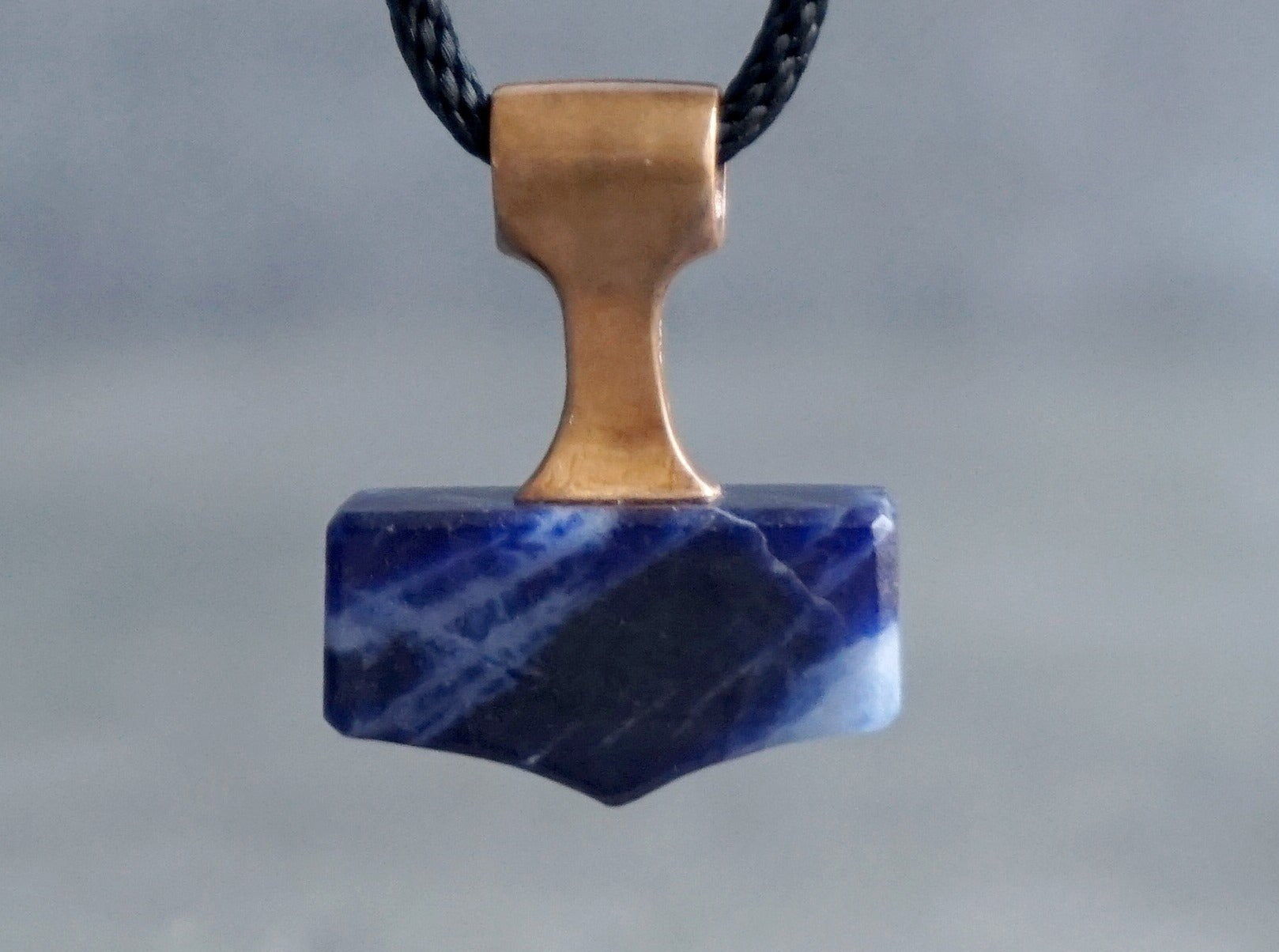 sodalite and bronze hammer pendant