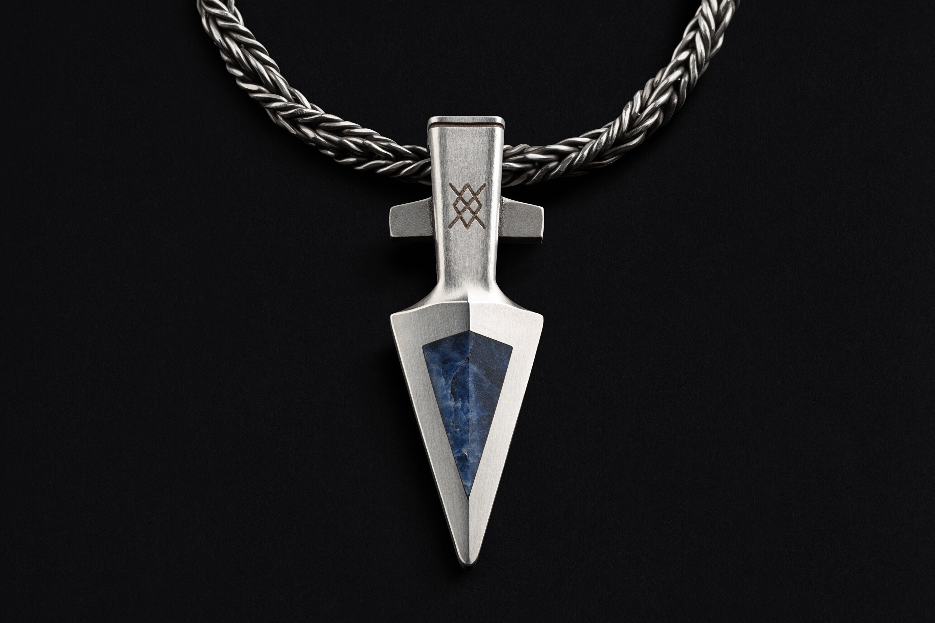 silver Gungnir pendant with sodalite