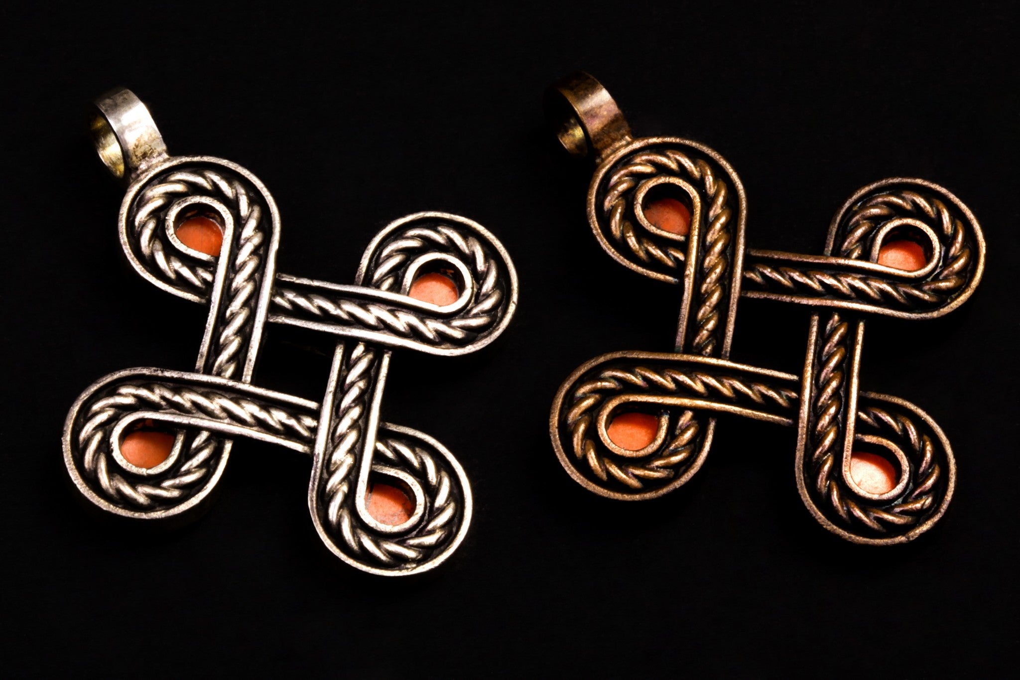 bronze and silver crosses with red Jasper