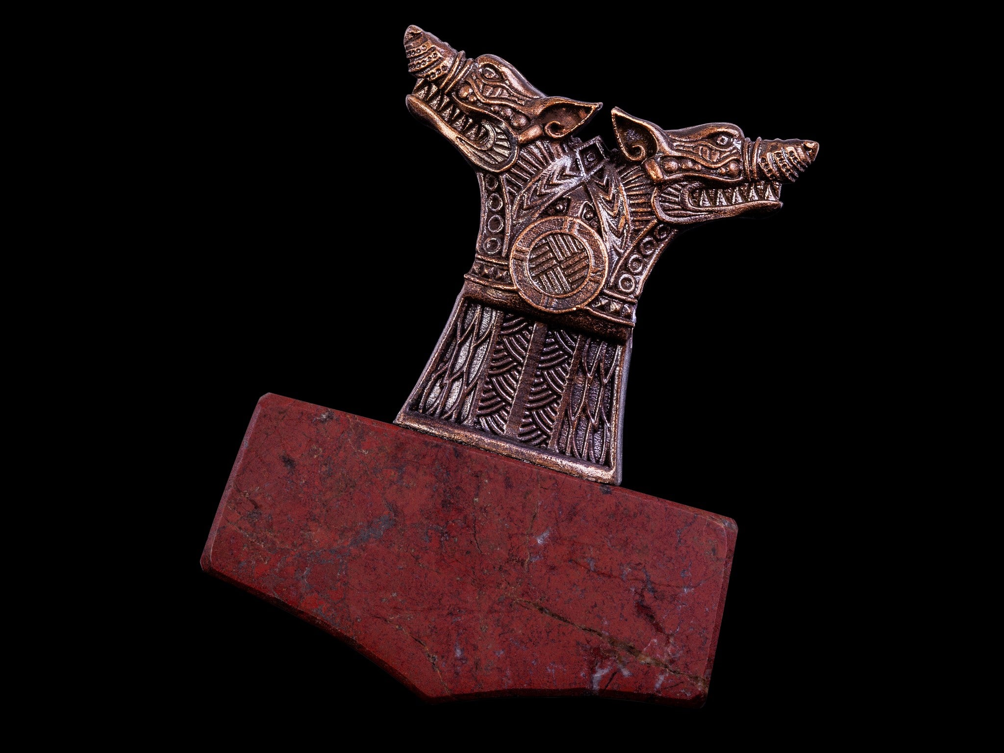 bronze and red stone wolf pendant