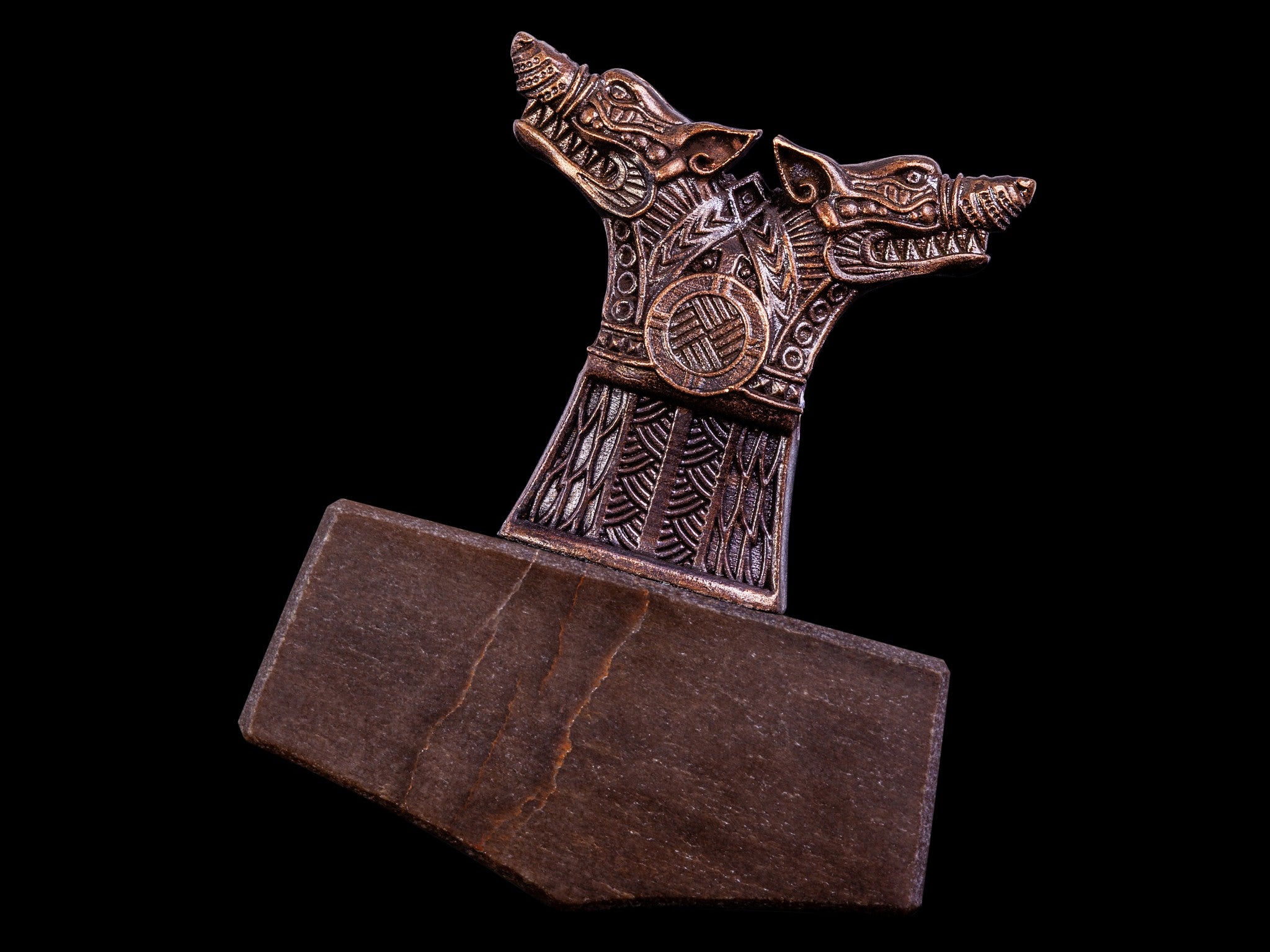 bronze and brown stone wolf pendant