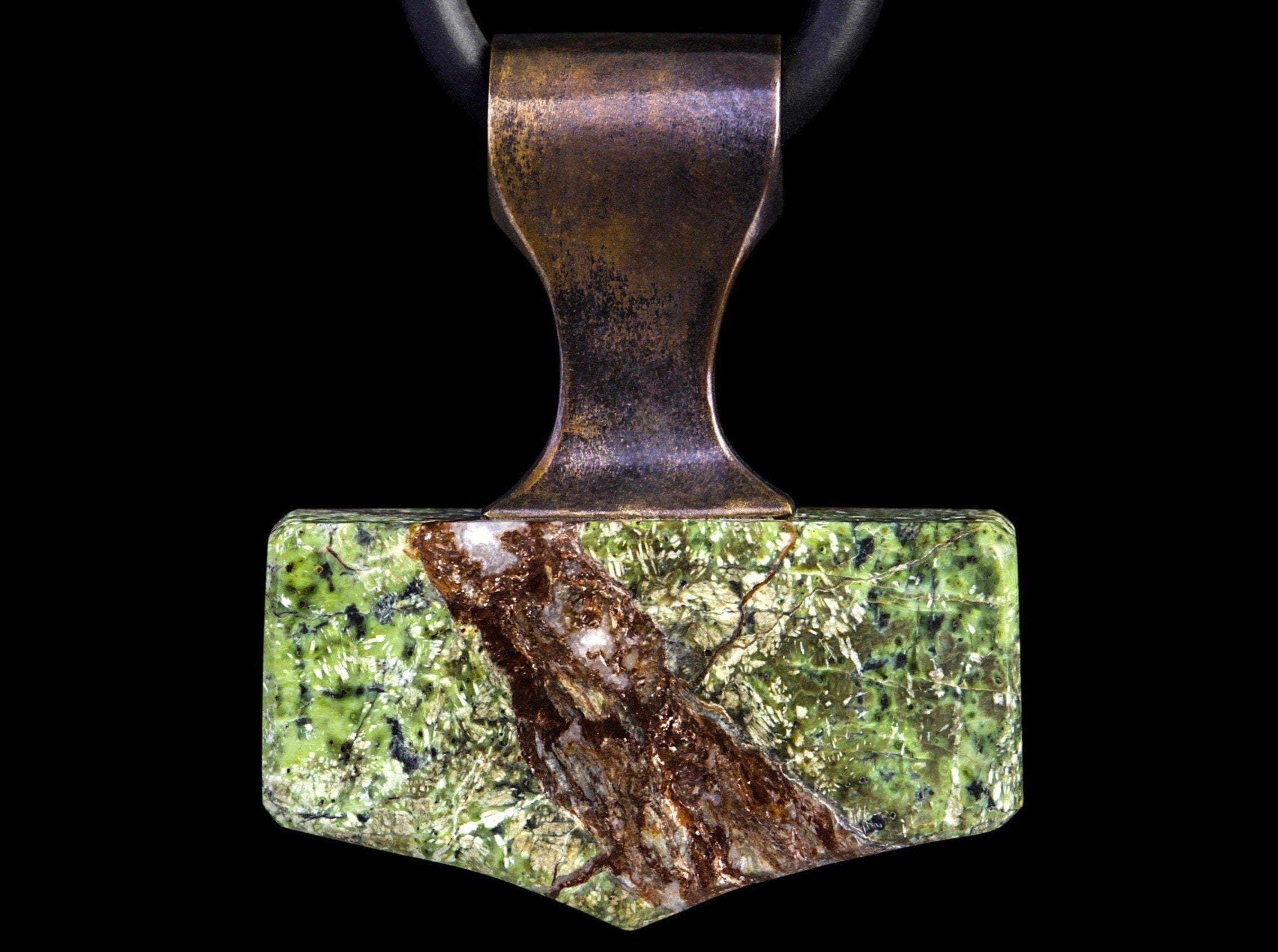 viking amulet made of bronze and Serpentine stone in green and brown colours