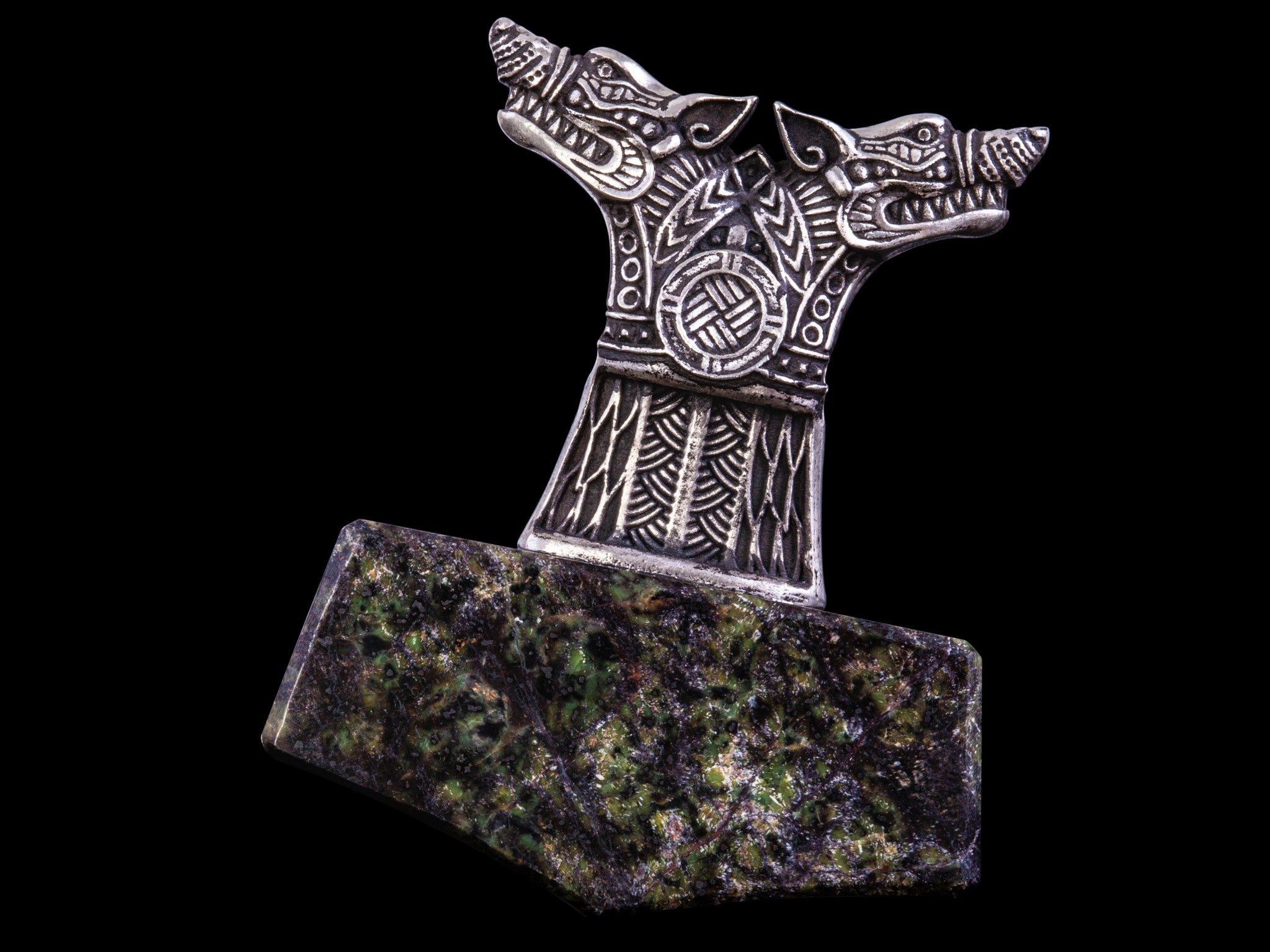 silver and multicolored wolf pendant
