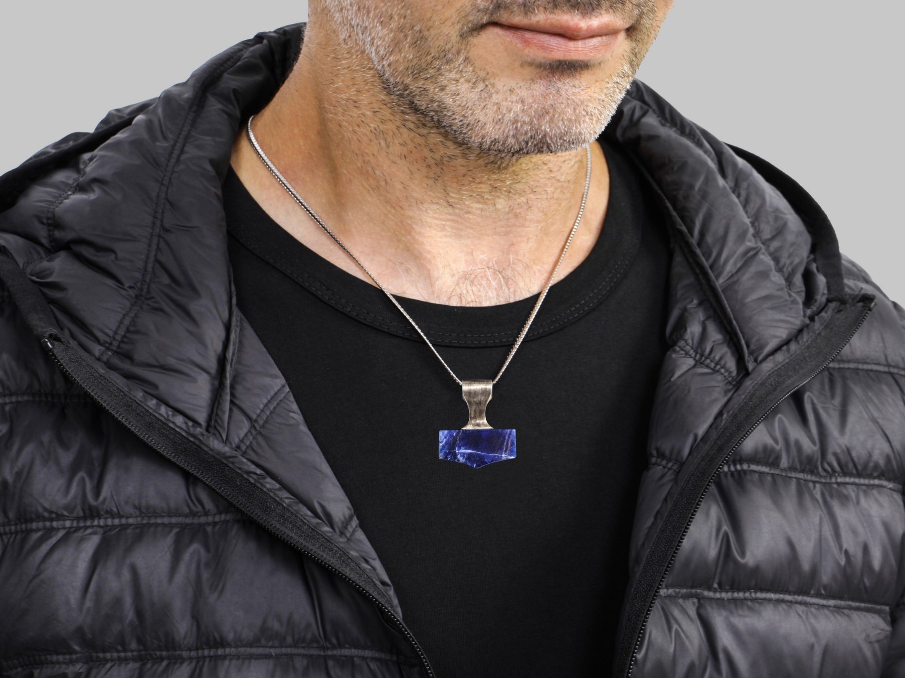 silver and blue stone medium size hammer pendant