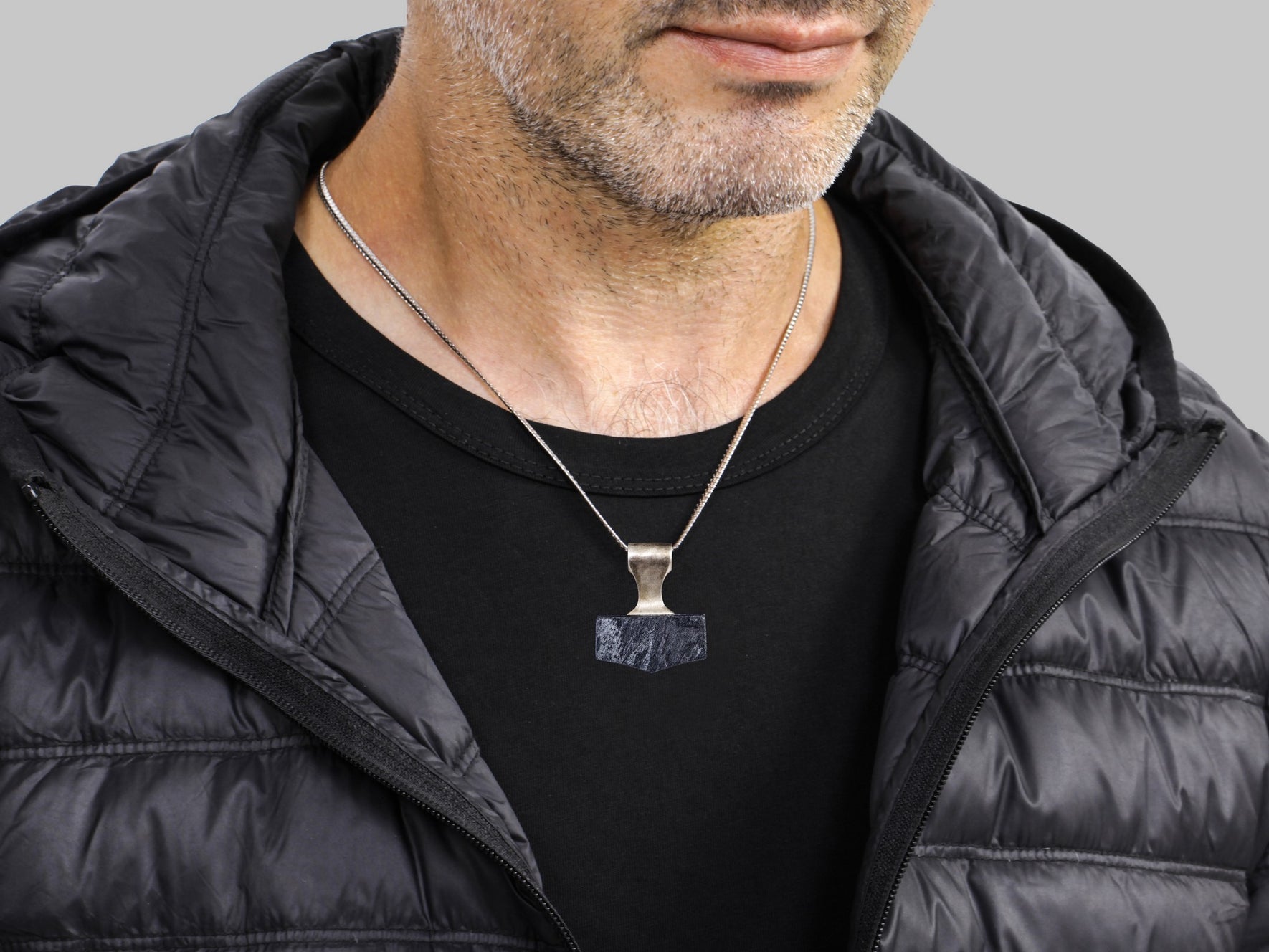 silver and grey stone medium size hammer pendant