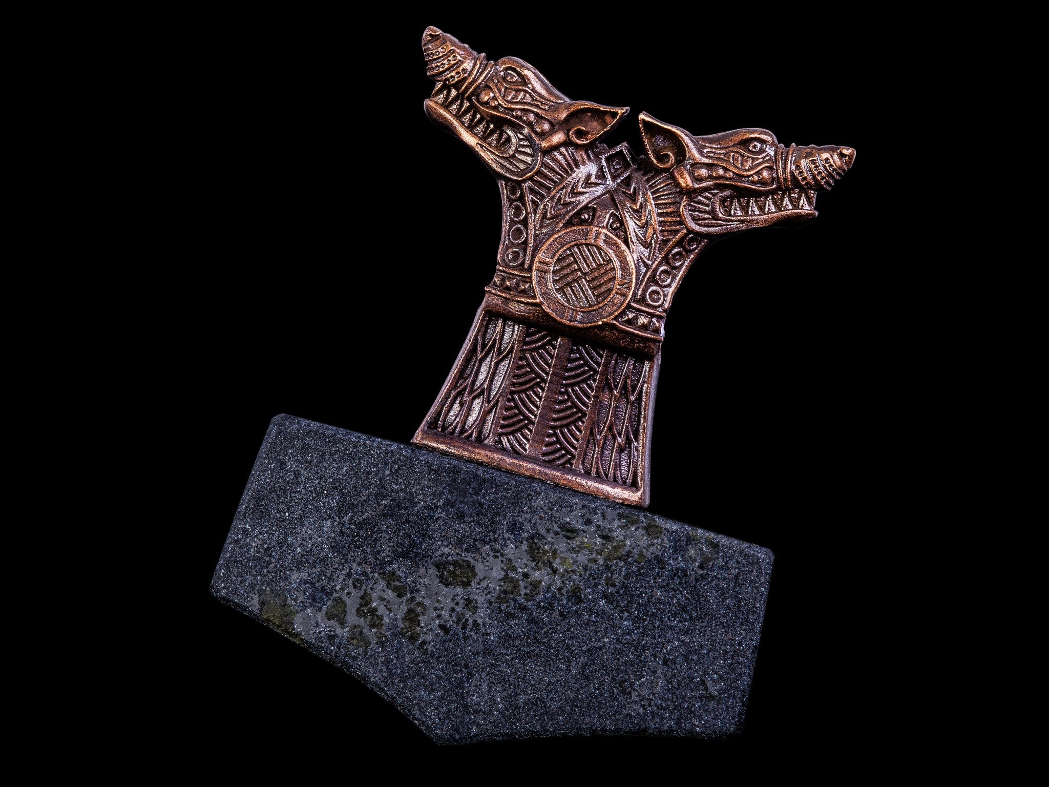 bronze and grey stone wolf pendant