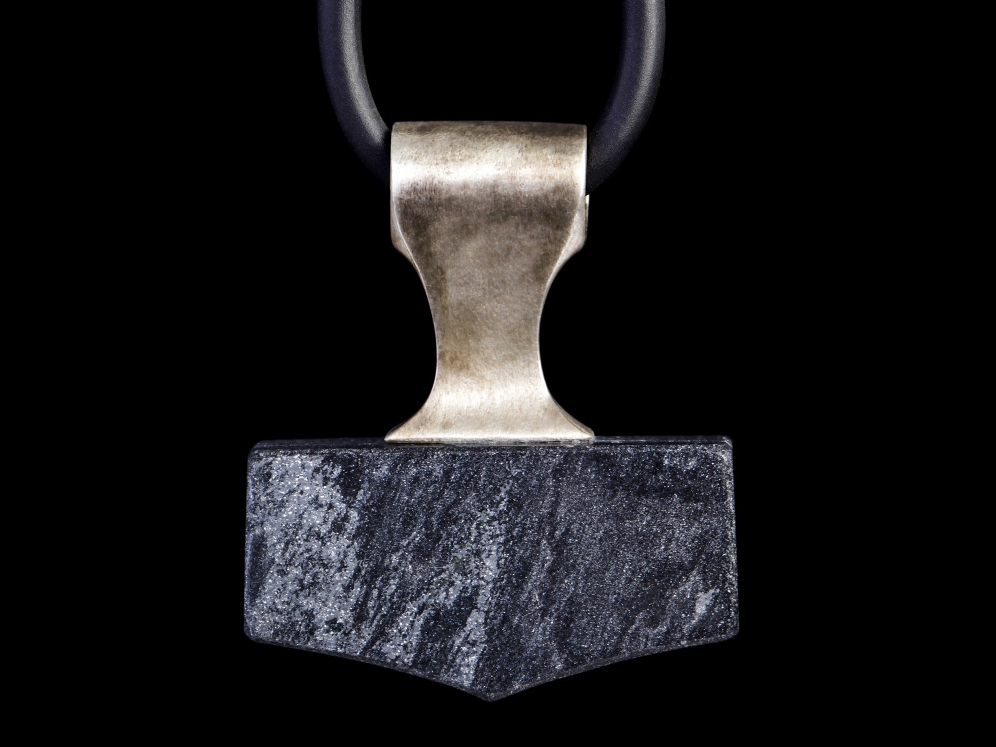 silver and specular hematite mjolnir amulet