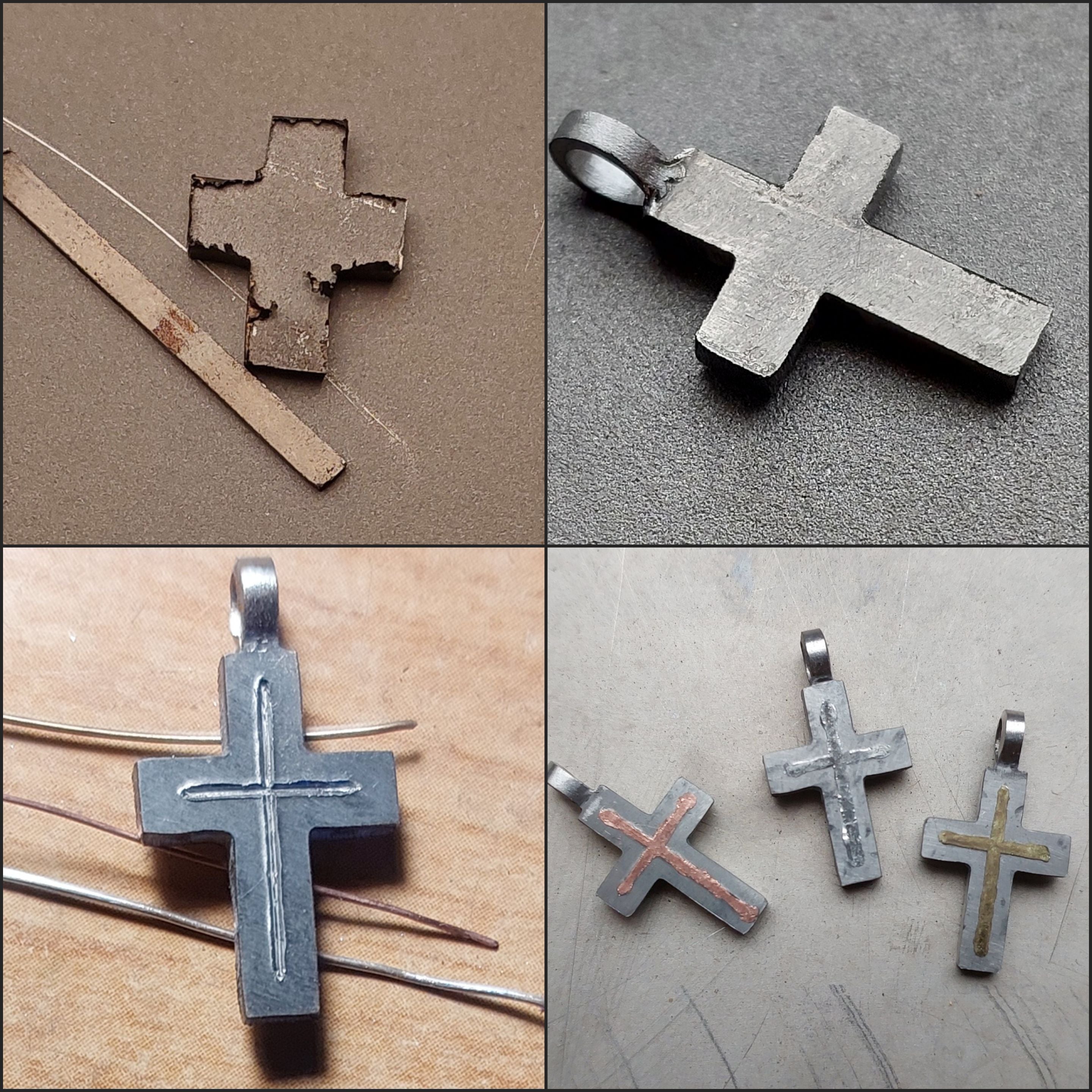 Minimalist titanium cross necklace with brass inlay. Small cross pendant. Religious jewelry