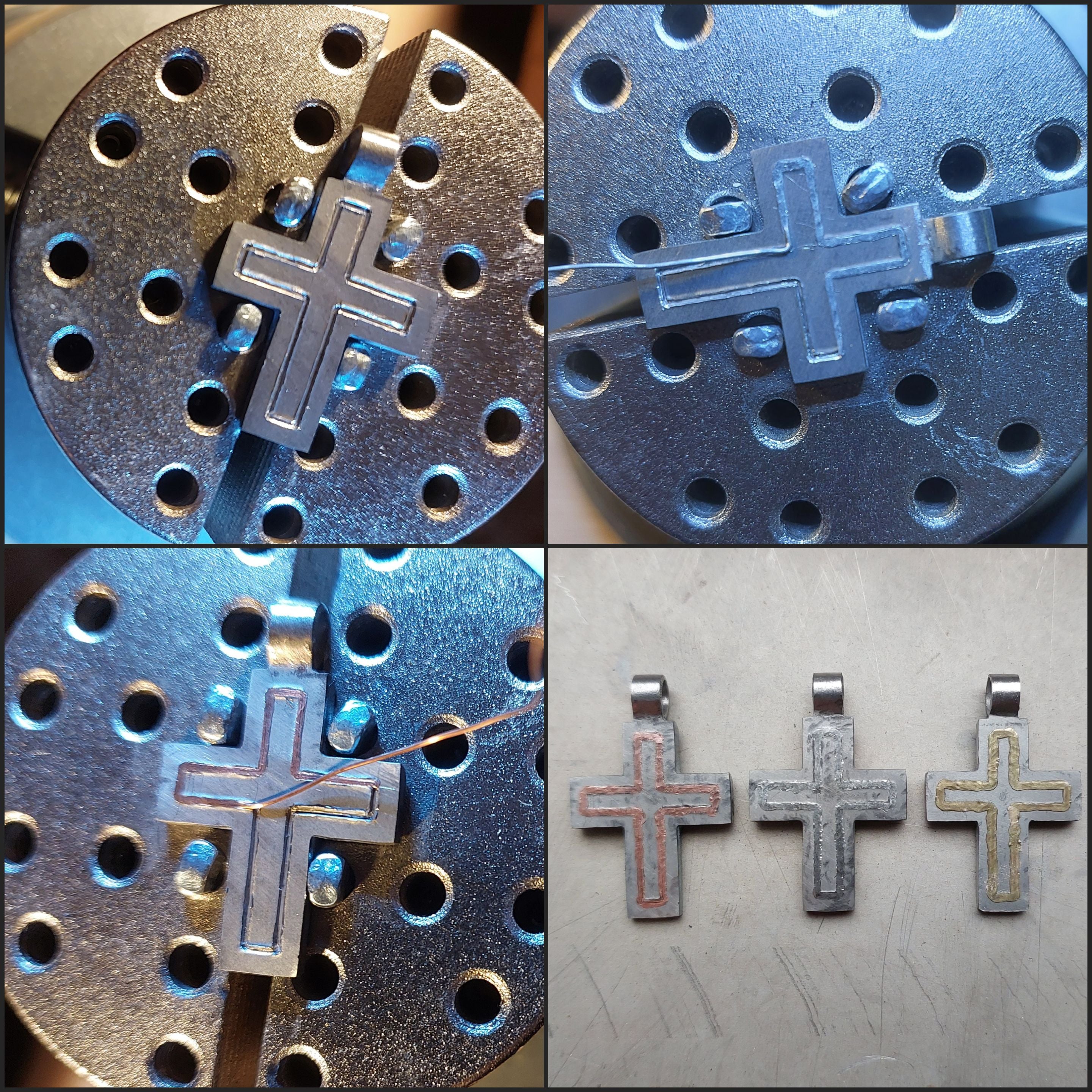 Modern titanium cross pendant with custom metal inlay options. Minimalist cross necklace