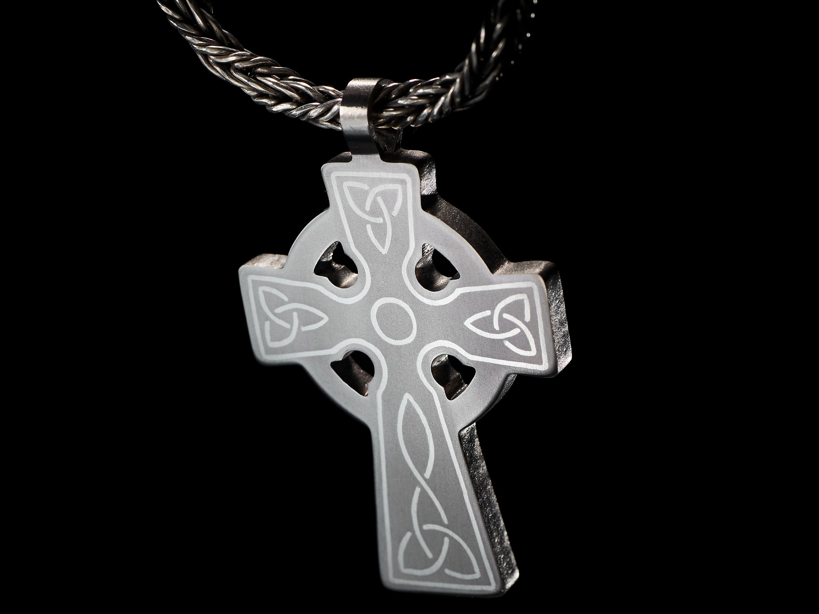 Titanium Celtic cross with brass and copper inlay. Cross pendant for men. Unique gifts. Inlaid arts crafts