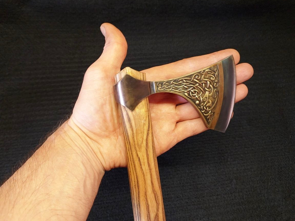 Viking Battle Axe. Bimetallic Viking Urnes Style Axe. Usable Sharp Edge. Ash Wood Handle