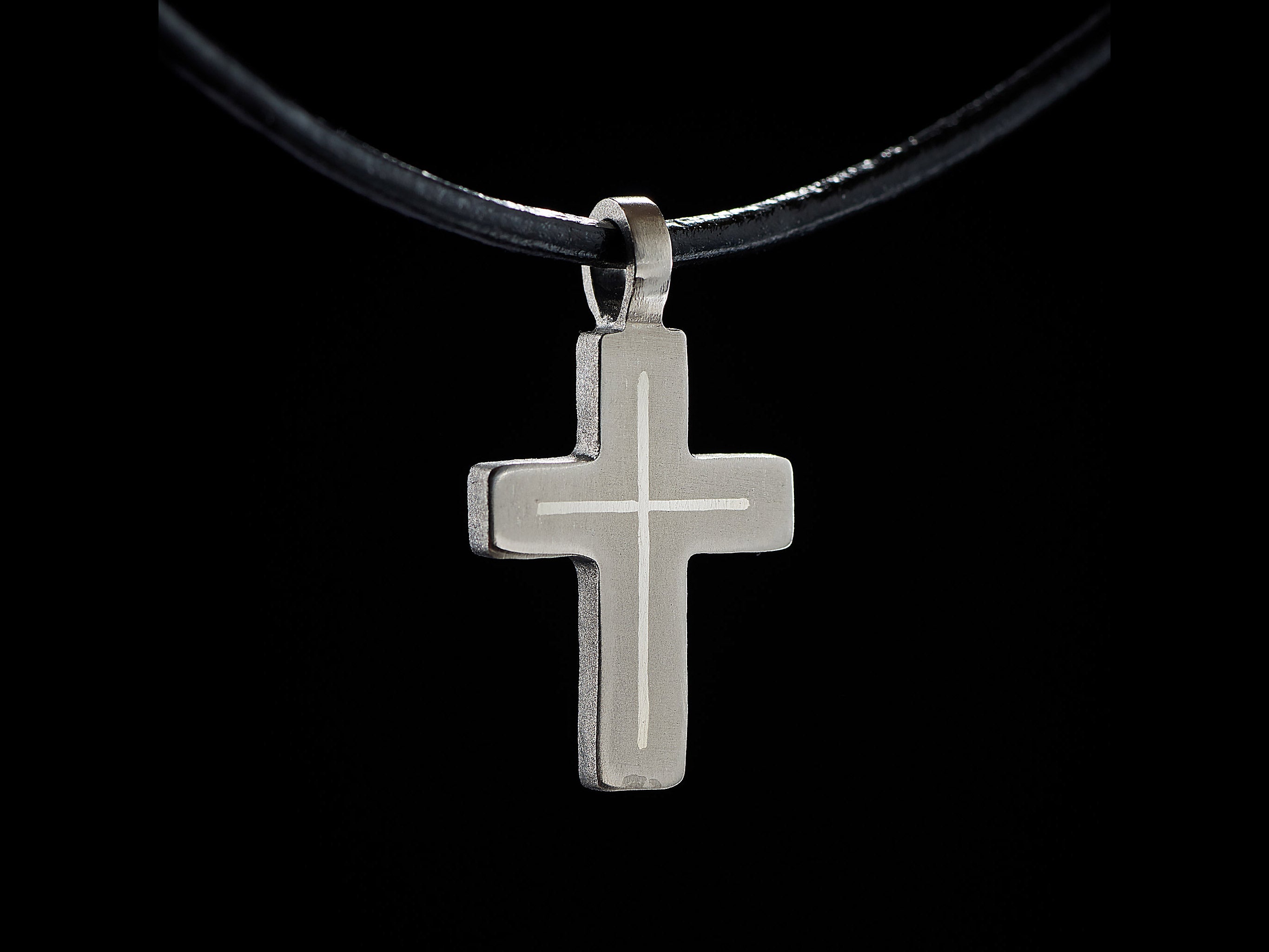 Minimalist titanium cross necklace with brass inlay. Small cross pendant. Religious jewelry