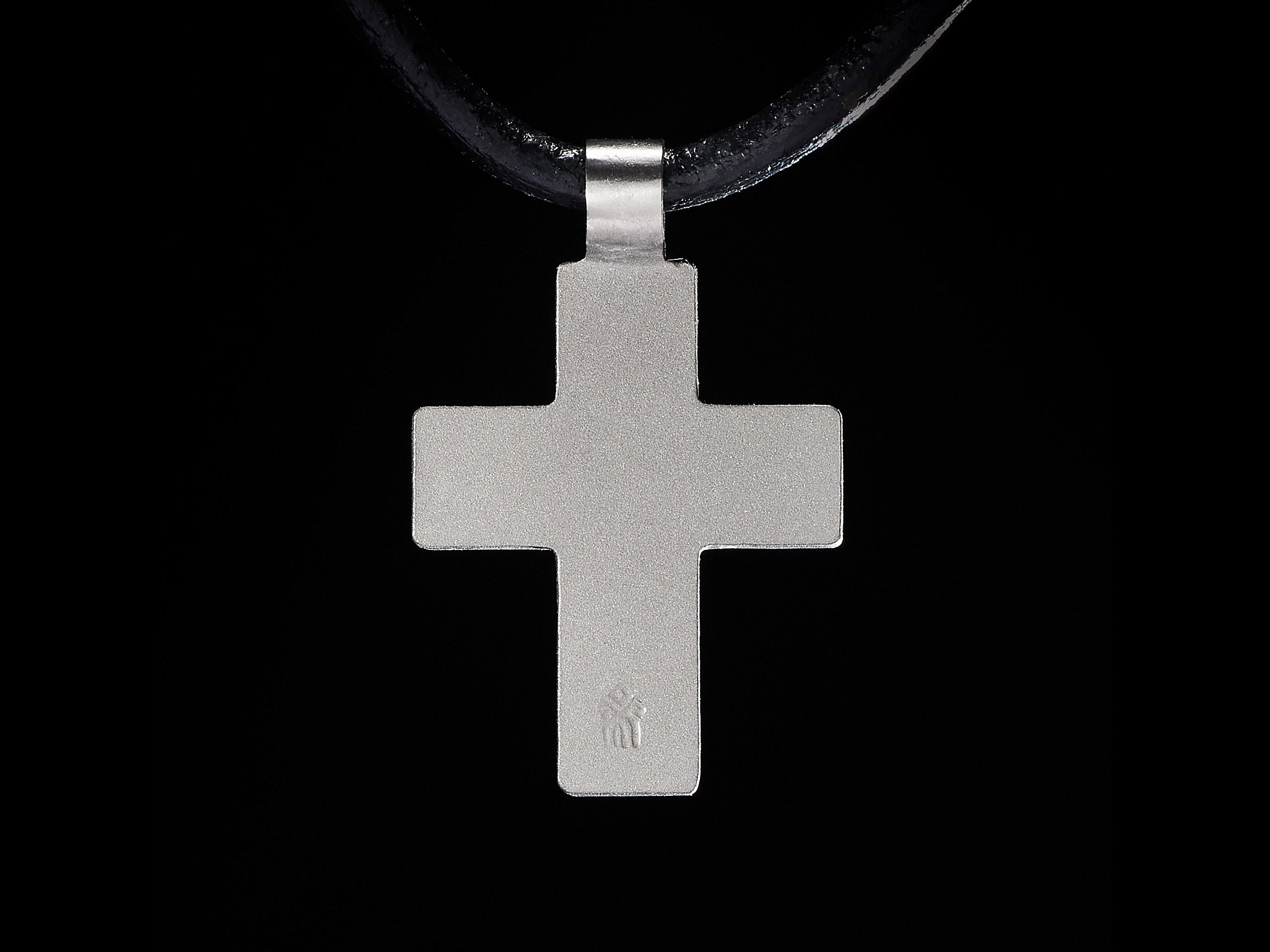 Modern titanium cross pendant with brass inlay. Minimalist cross necklace
