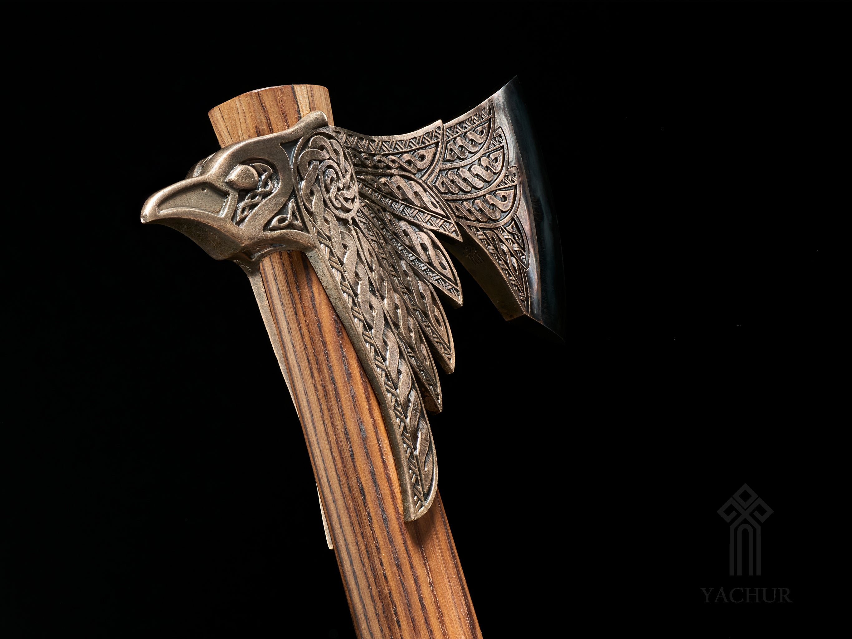 Premium Viking-Style Battle Axe with Ornate Raven Design. Fully Sharpened. Bi-Metallic - Bronze & Steel