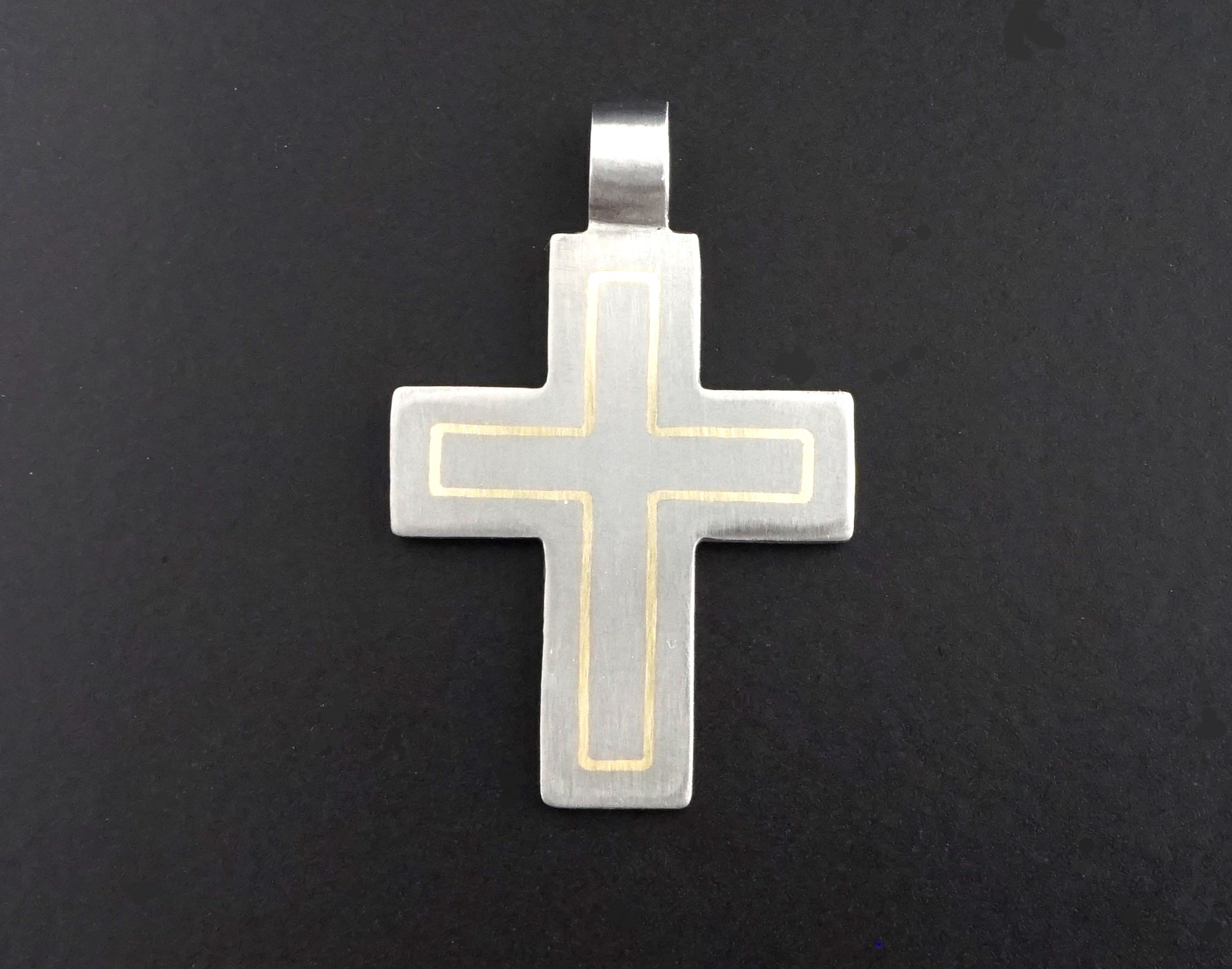 Modern titanium cross pendant with custom metal inlay options. Minimalist cross necklace