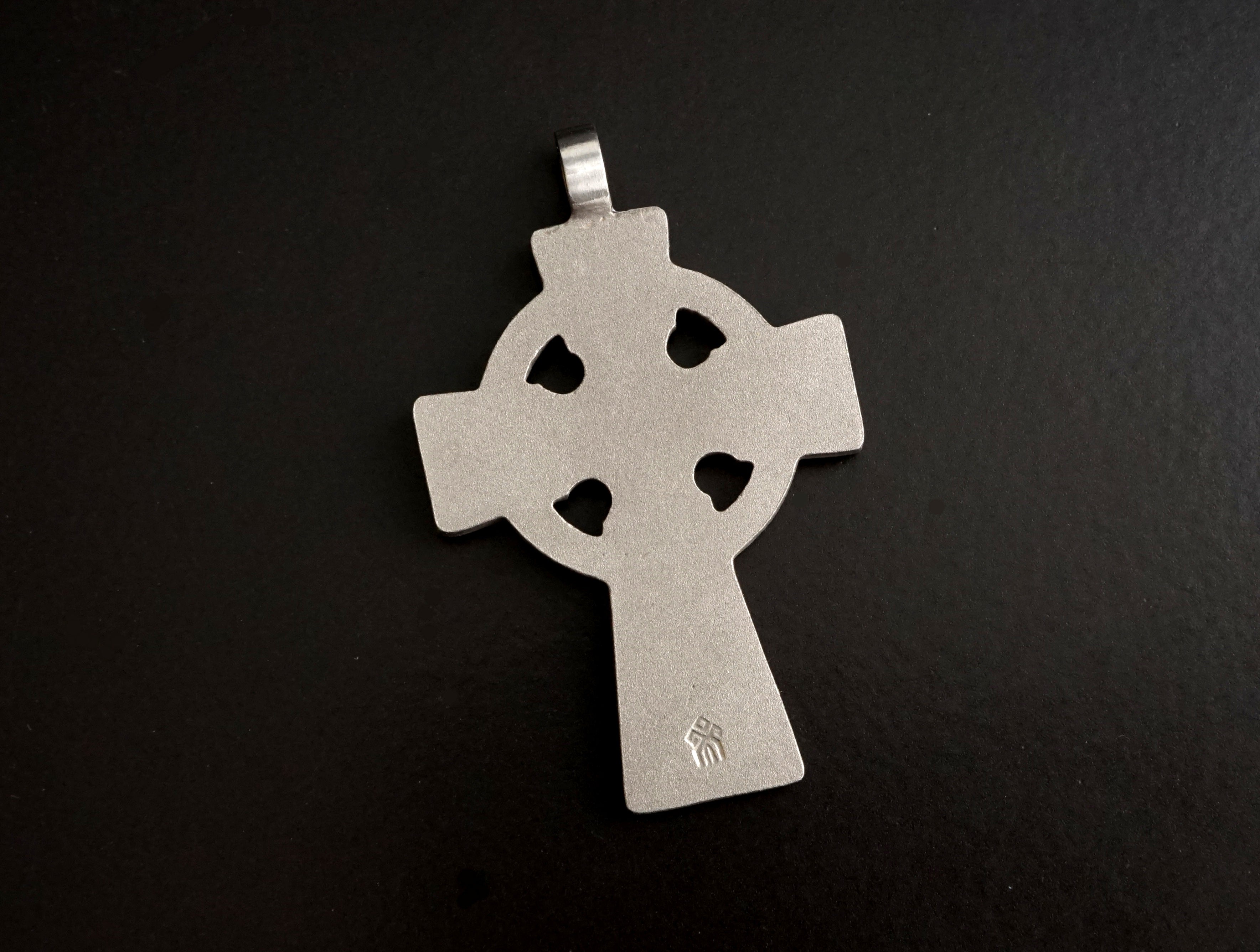 Titanium Celtic cross with metal inlay. Cross pendant for men. Unique gifts. Inlaid arts crafts