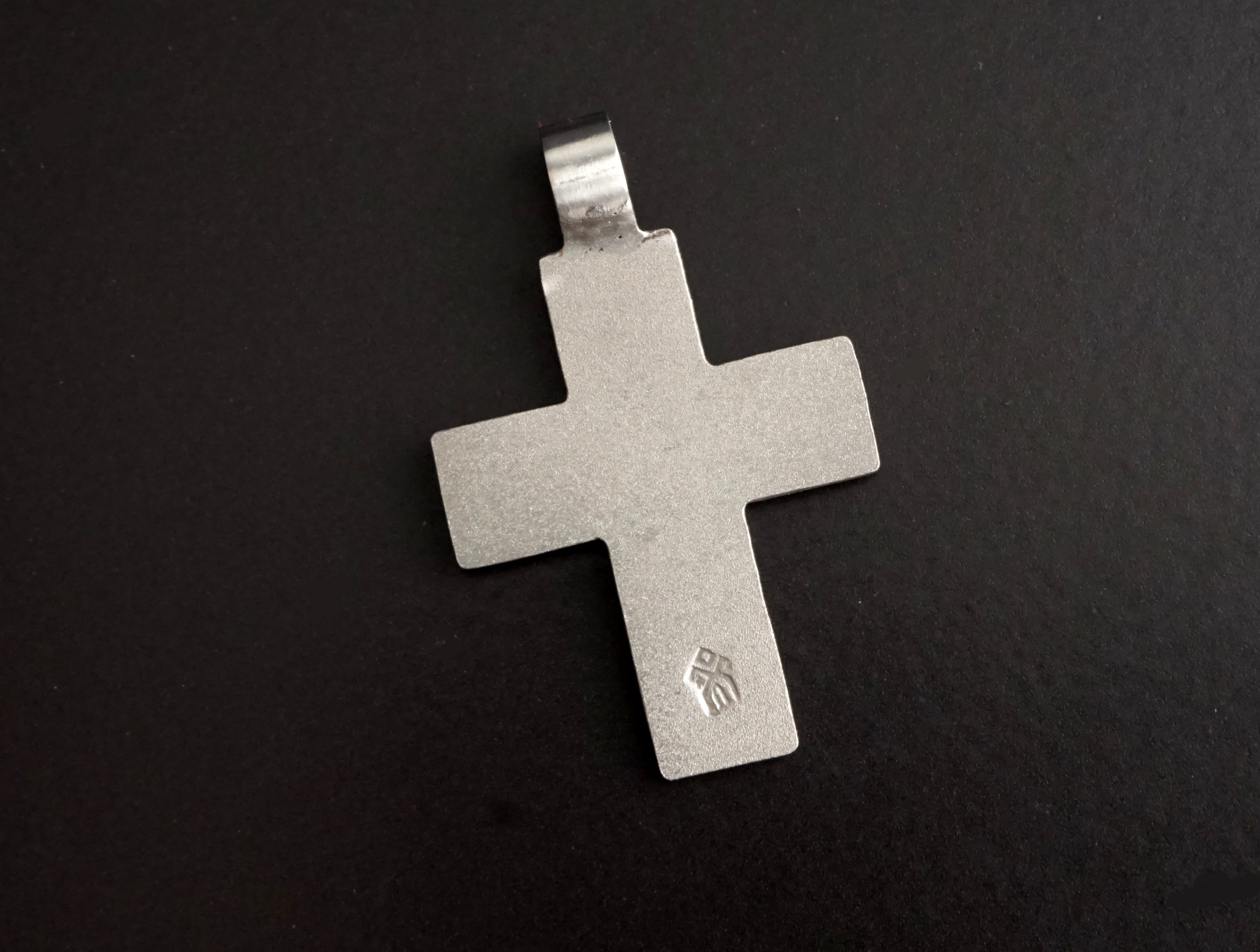Modern titanium cross pendant with custom metal inlay options. Minimalist cross necklace
