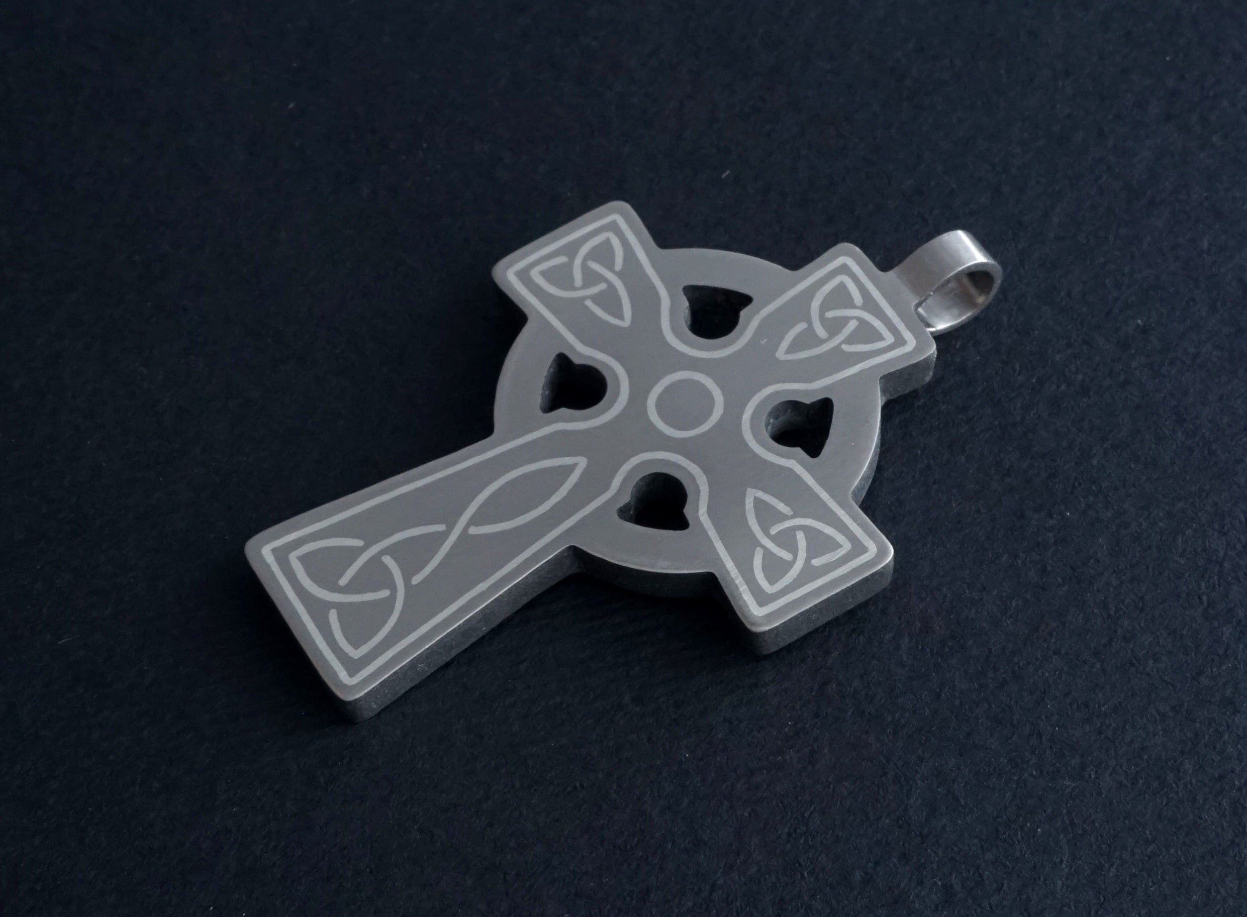Titanium Celtic cross with metal inlay. Cross pendant for men. Unique gifts. Inlaid arts crafts