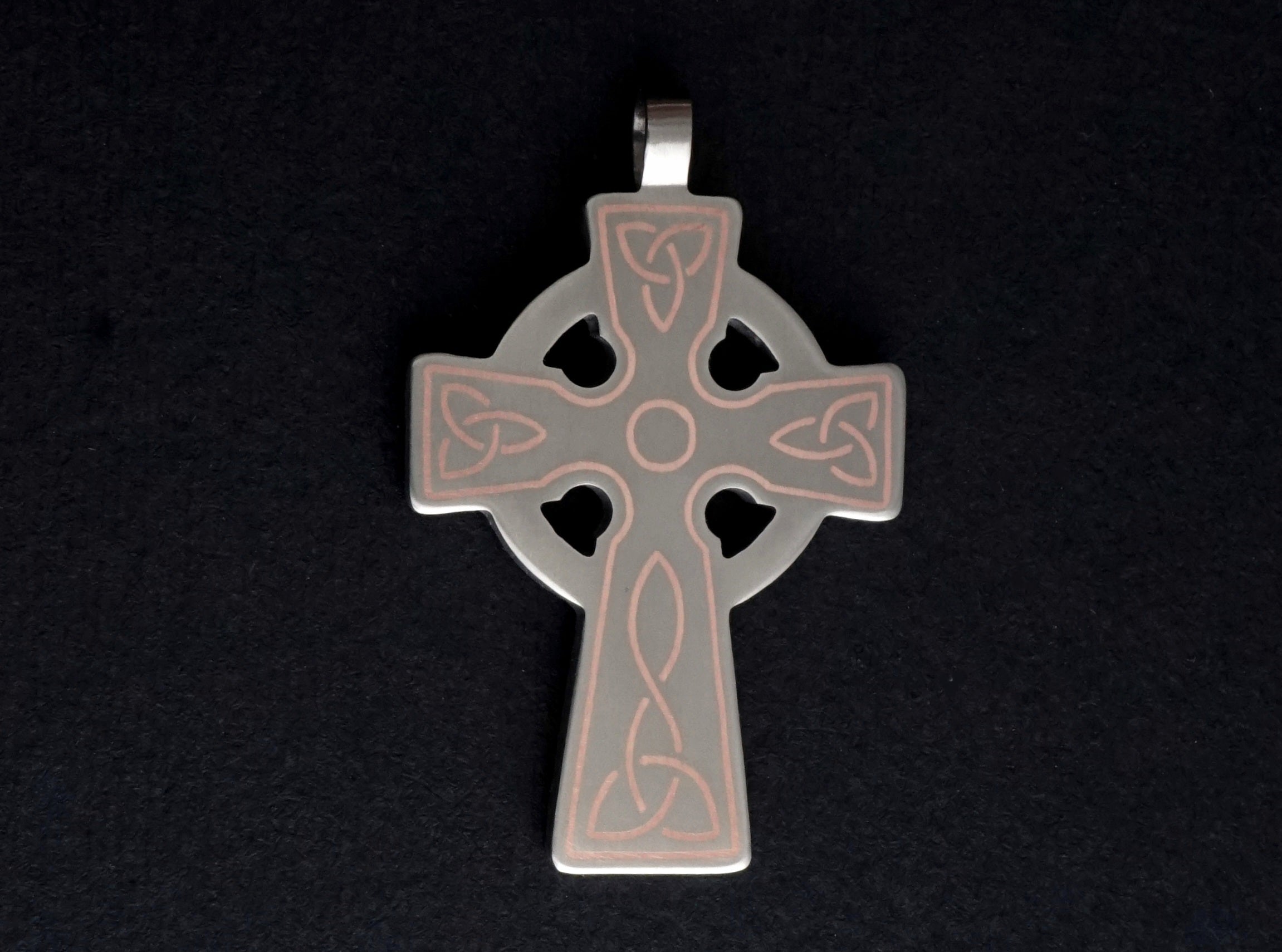Titanium Celtic cross with metal inlay. Cross pendant for men. Unique gifts. Inlaid arts crafts