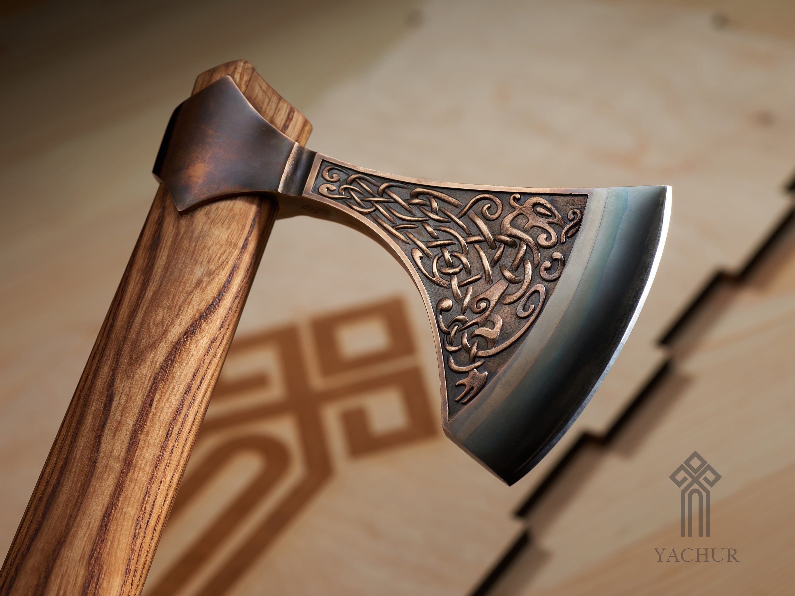 Viking Battle Axe. Bimetallic Viking Urnes Style Axe. Usable Sharp Edge. Ash Wood Handle