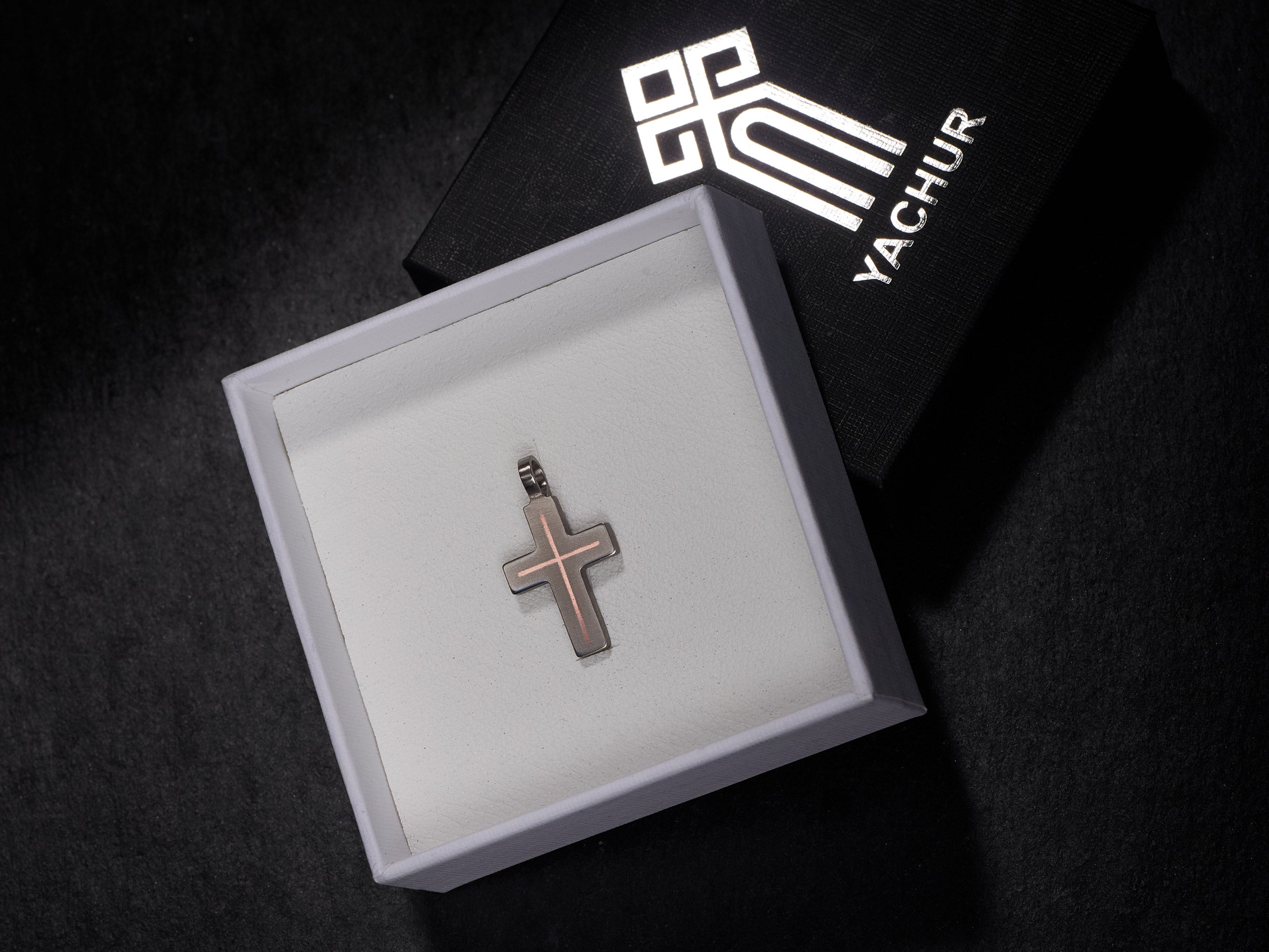 Minimalist titanium cross necklace with brass inlay. Small cross pendant. Religious jewelry