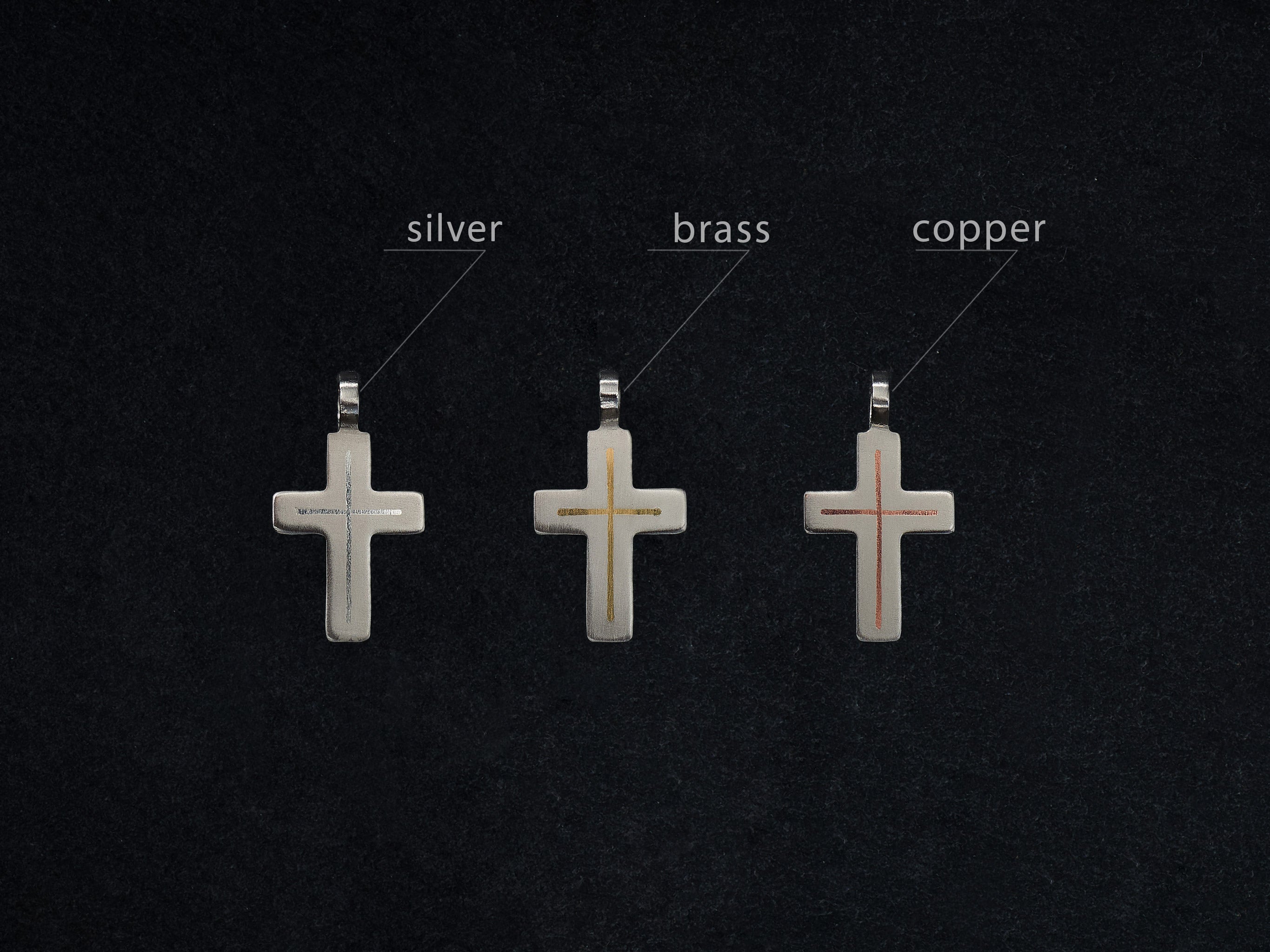 Minimalist titanium cross necklace with brass inlay. Small cross pendant. Religious jewelry