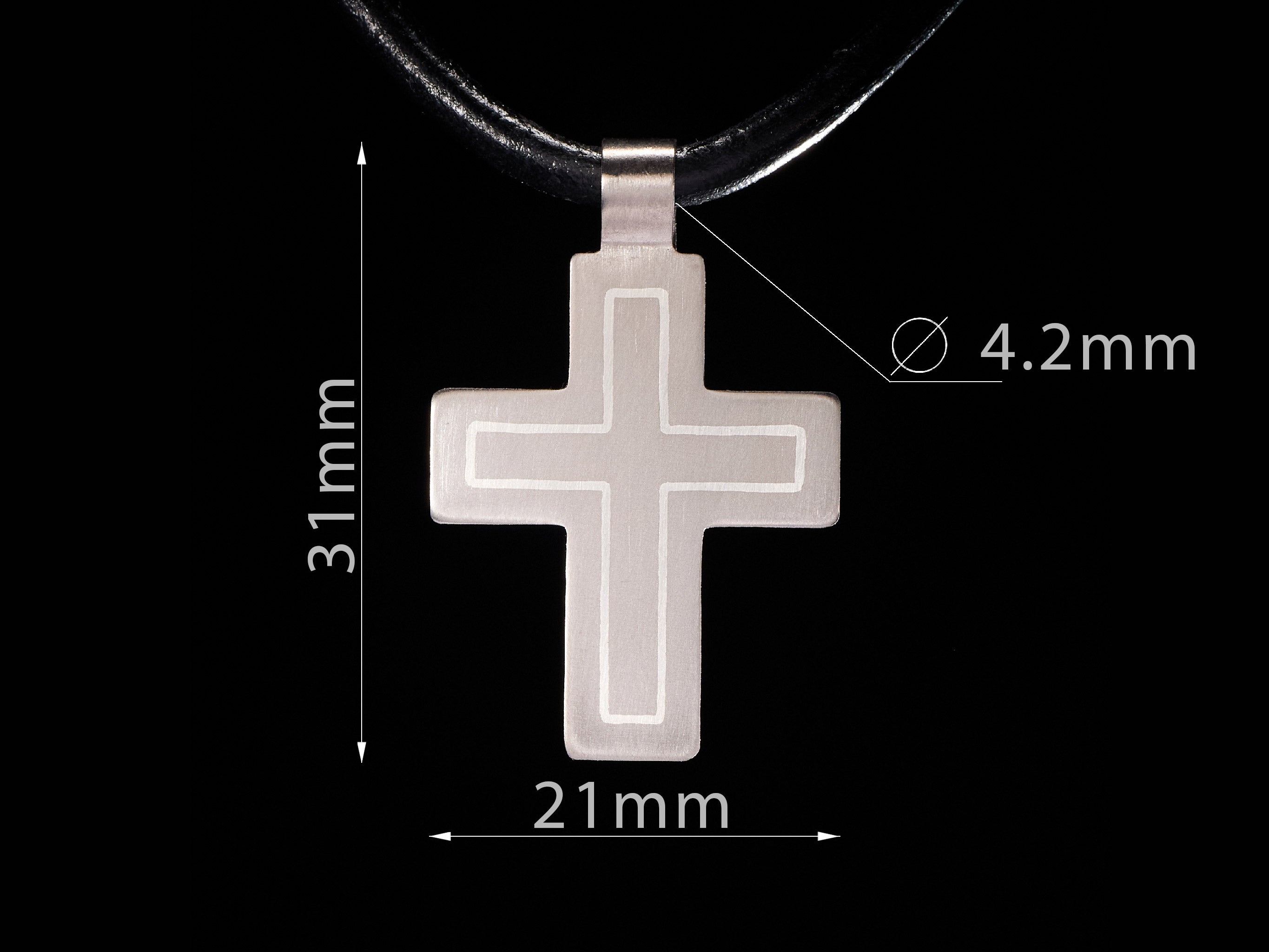 Modern titanium cross pendant with brass inlay. Minimalist cross necklace
