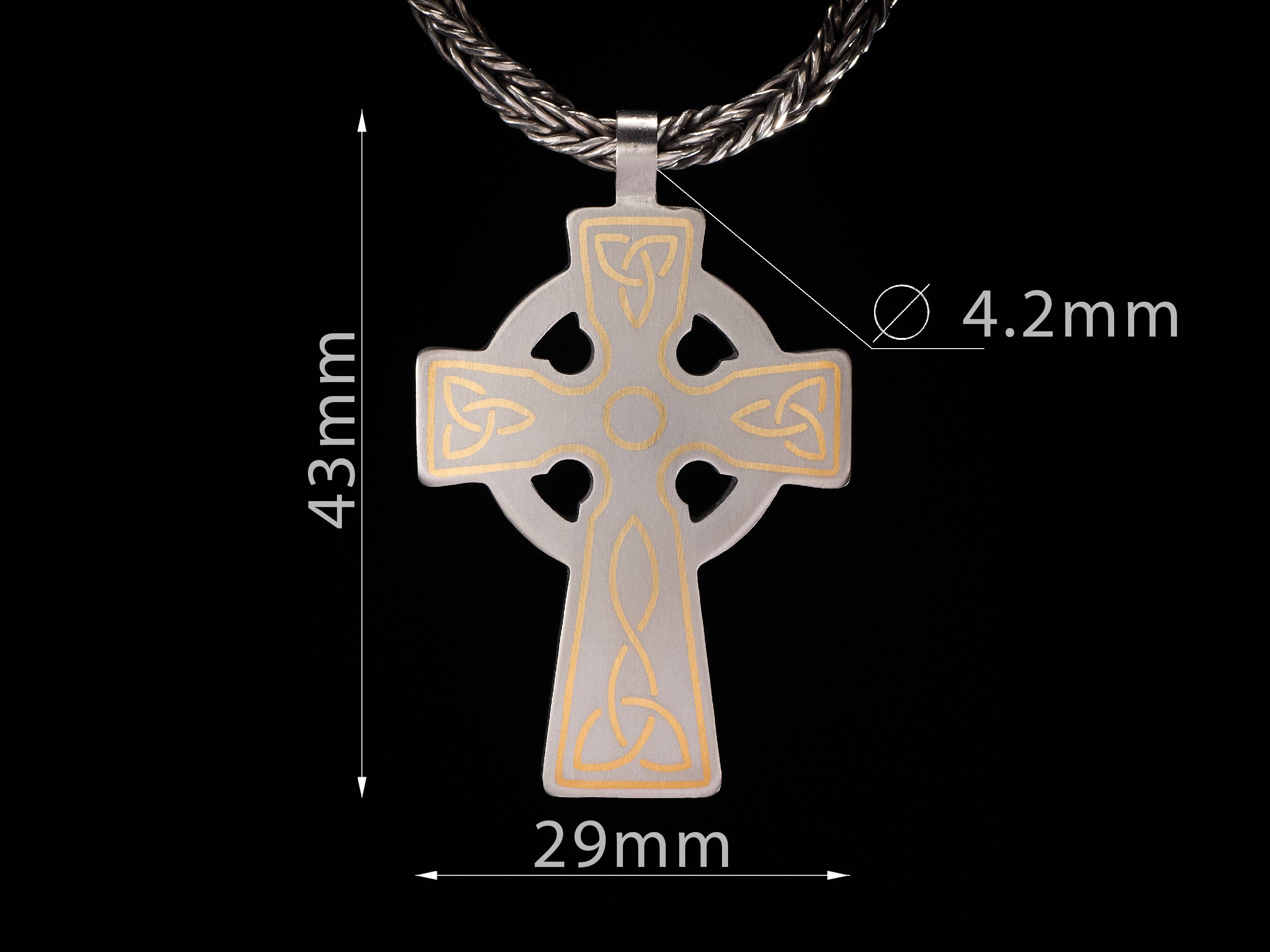 Titanium Celtic cross with brass and copper inlay. Cross pendant for men. Unique gifts. Inlaid arts crafts
