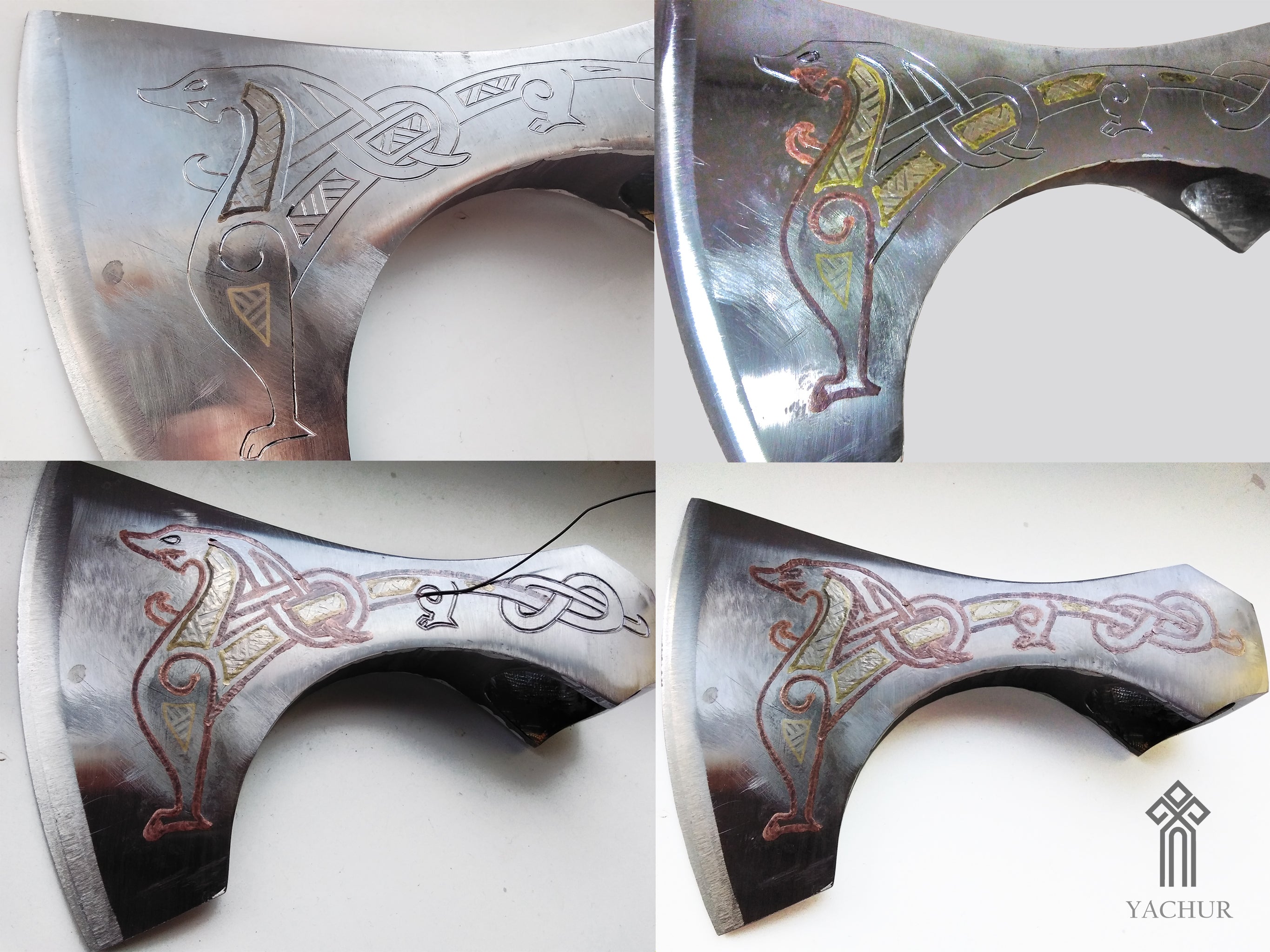 Exclusive Jellinge Style Viking Axe. Steel Battle Axe with Artisan Wire Inlay