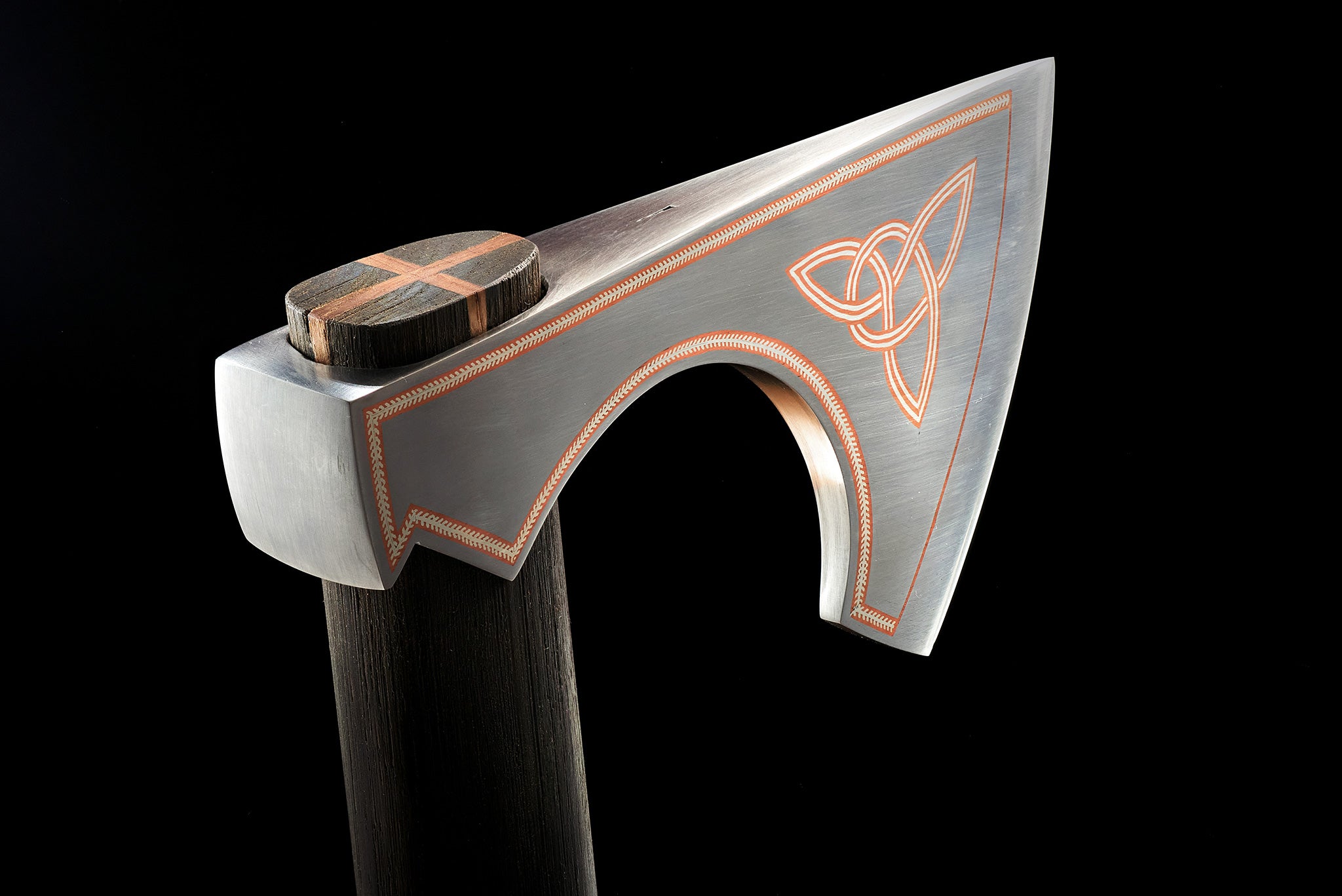 Full view of unique handcrafted collectible metal art axe
