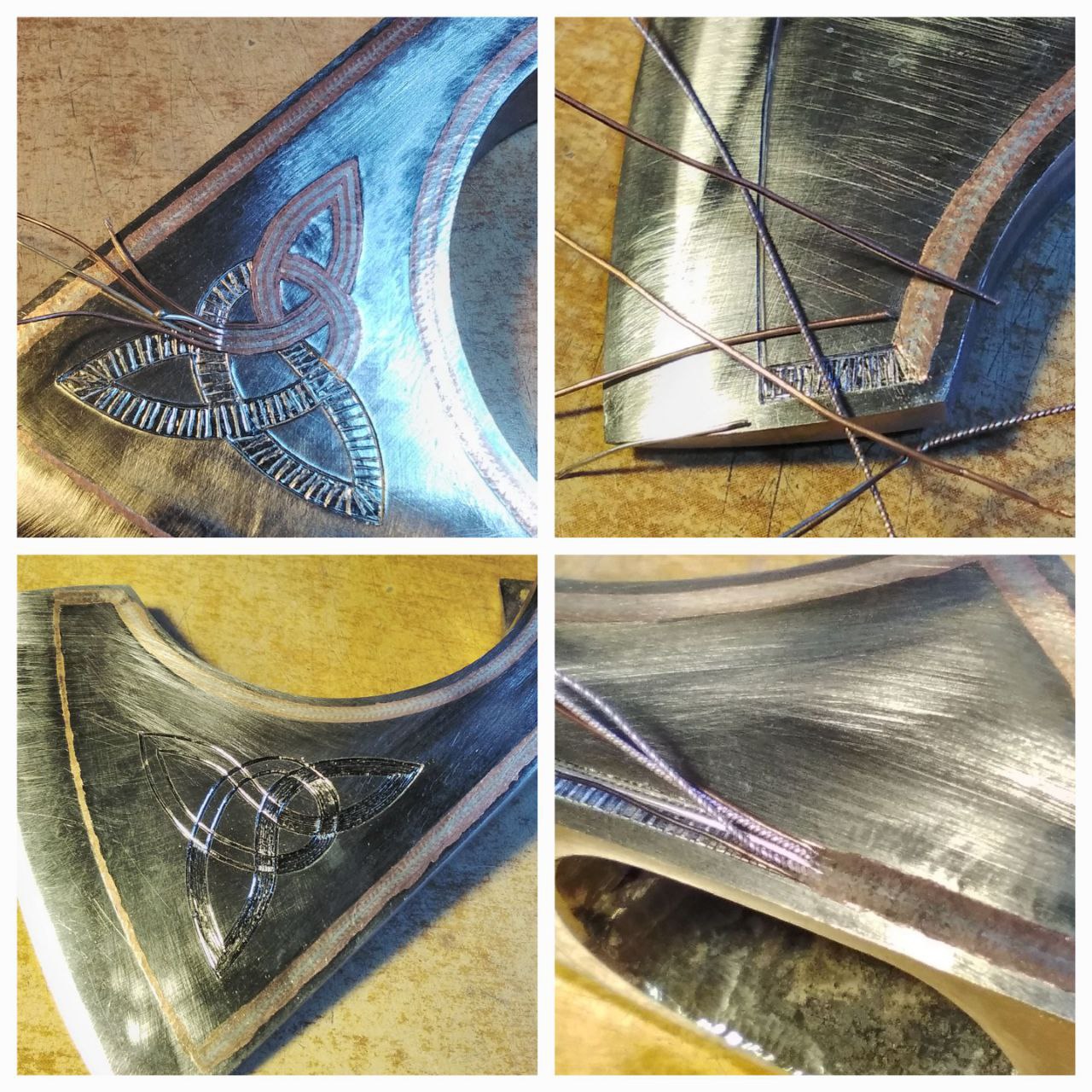 Side view of premium Celtic-inspired collectible axe sculpture