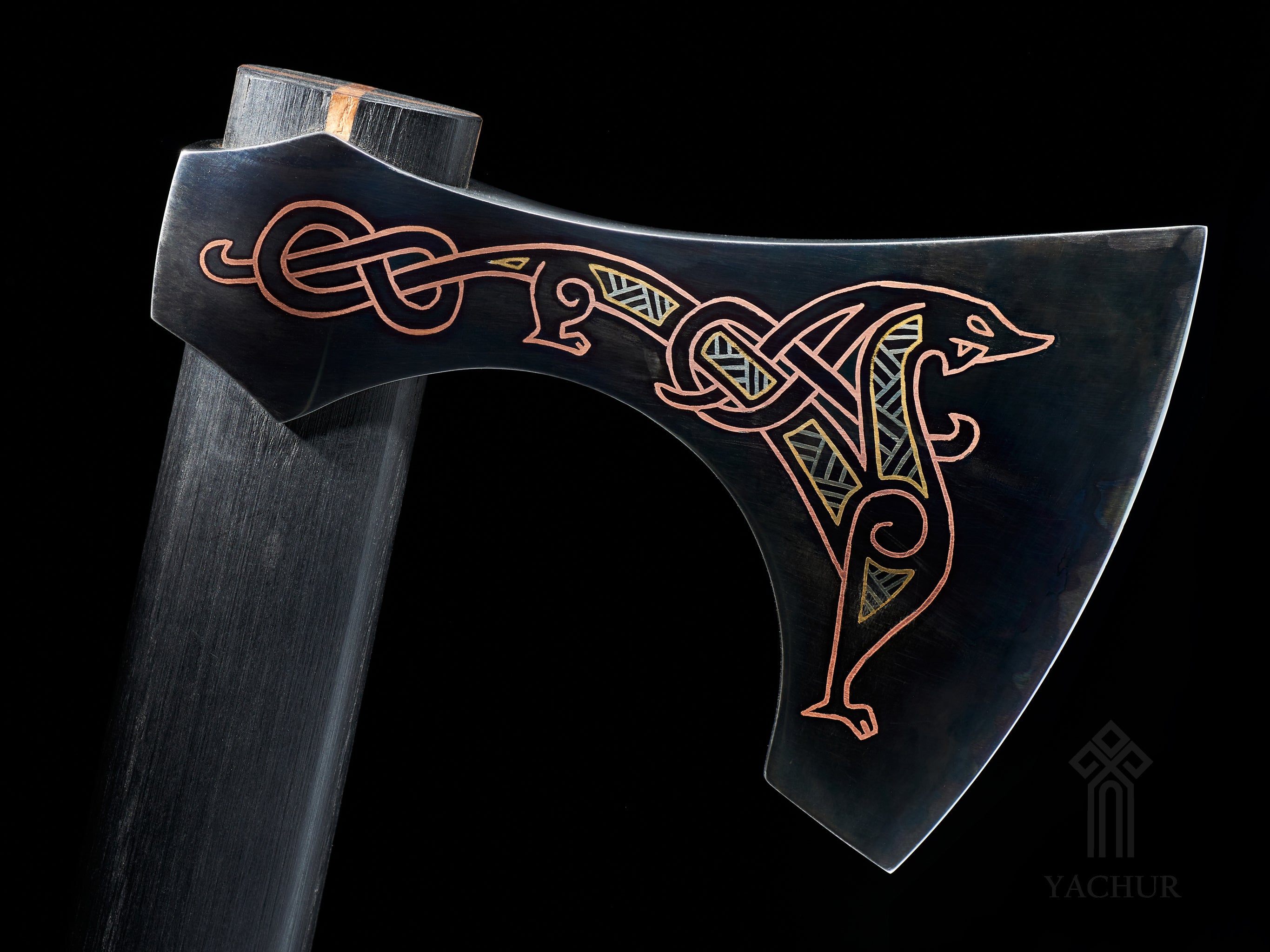 Exclusive Jellinge Style Viking Axe. Steel Battle Axe with Artisan Wire Inlay