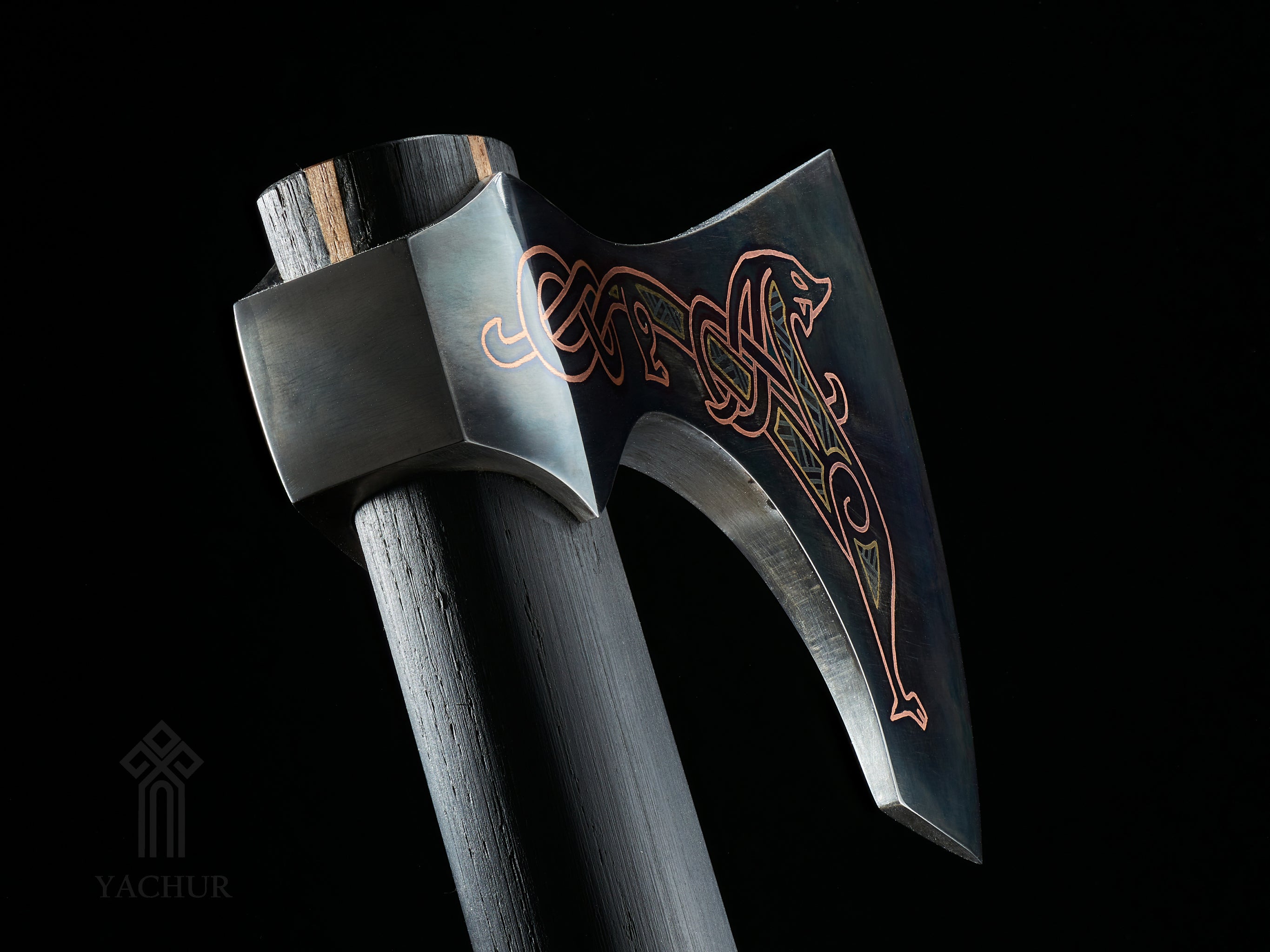 Exclusive Jellinge Style Viking Axe. Steel Battle Axe with Artisan Wire Inlay