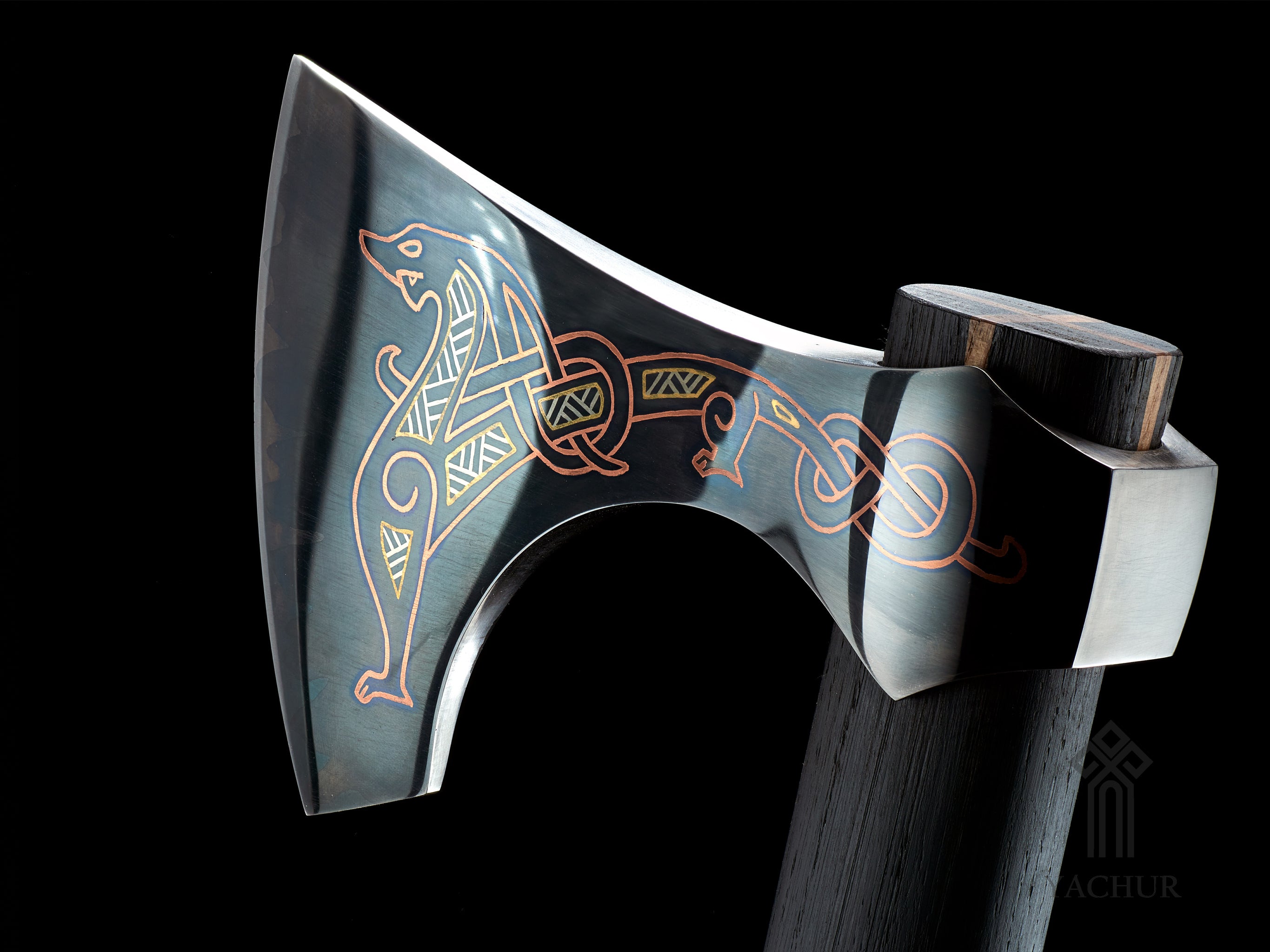 Exclusive Jellinge Style Viking Axe. Steel Battle Axe with Artisan Wire Inlay