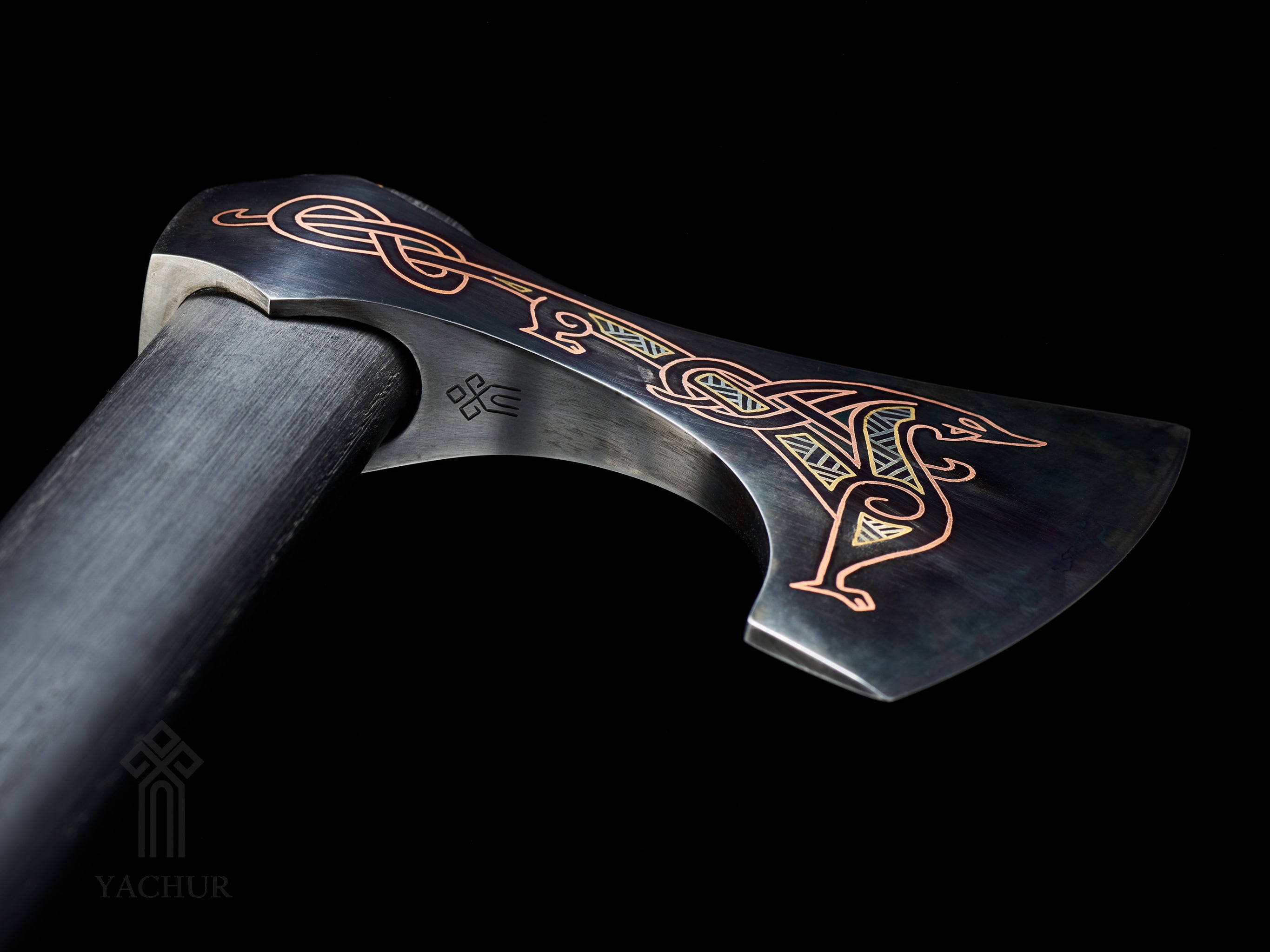 Exclusive Jellinge Style Viking Axe. Steel Battle Axe with Artisan Wire Inlay