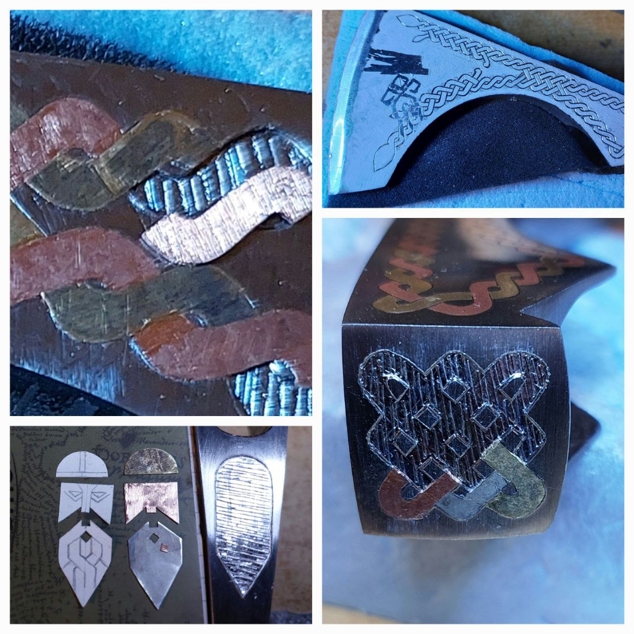 Studio presentation of premium collectible metal art axe