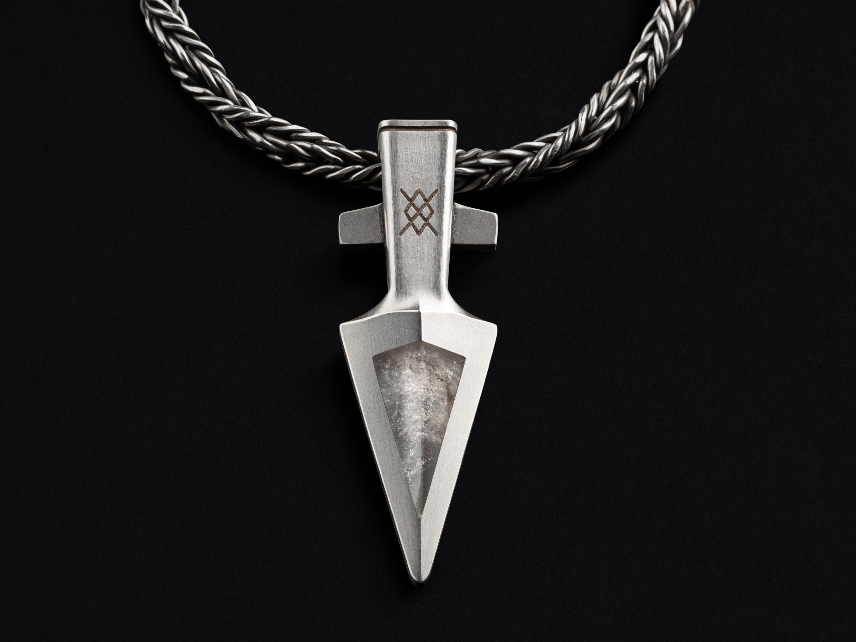 silver Gungnir pendant with crystal glass