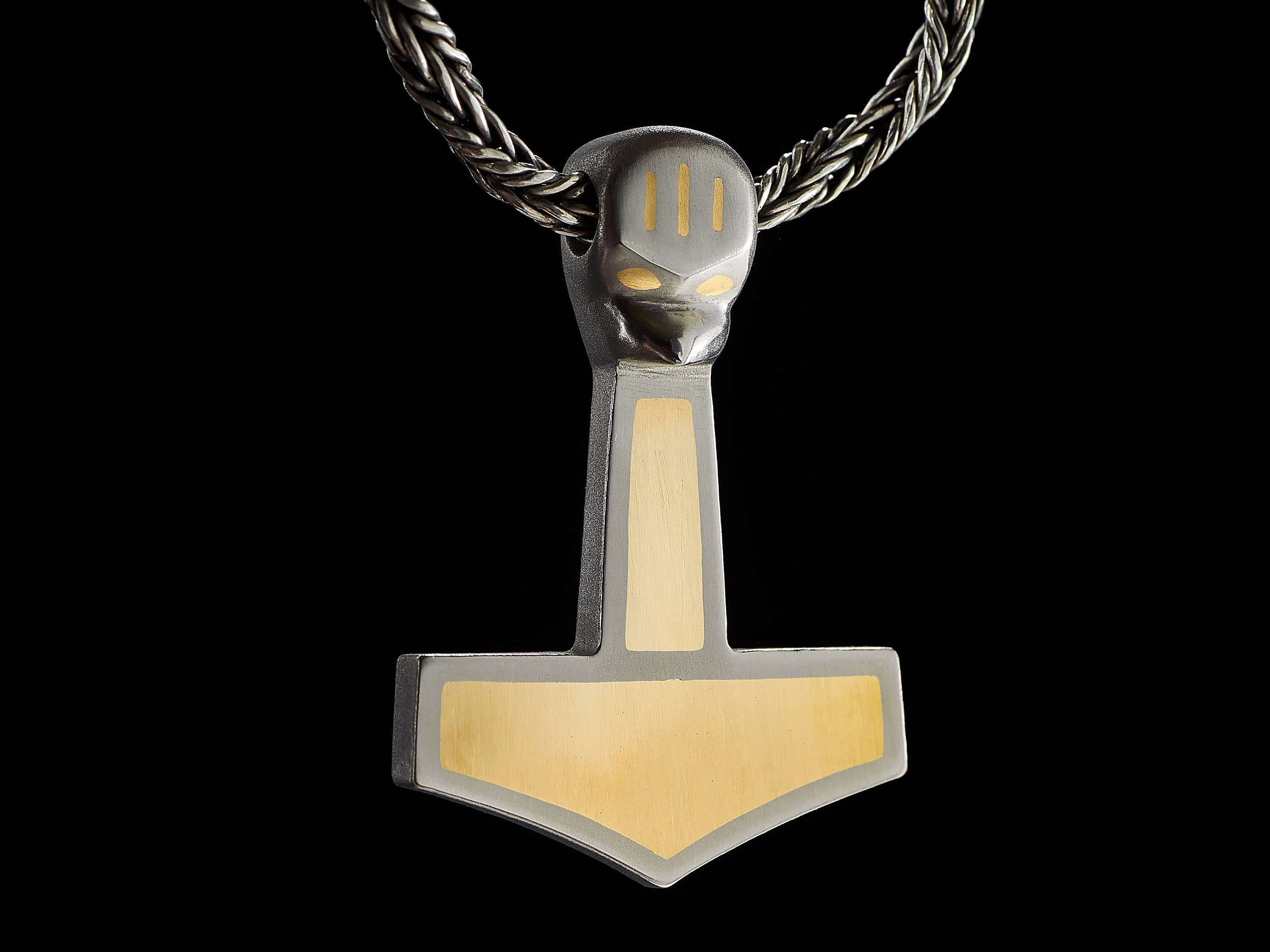 Titanium Thor’s Hammer Pendant — Handmade Mjolnir with Brass Inlay | Norse Viking Amulet