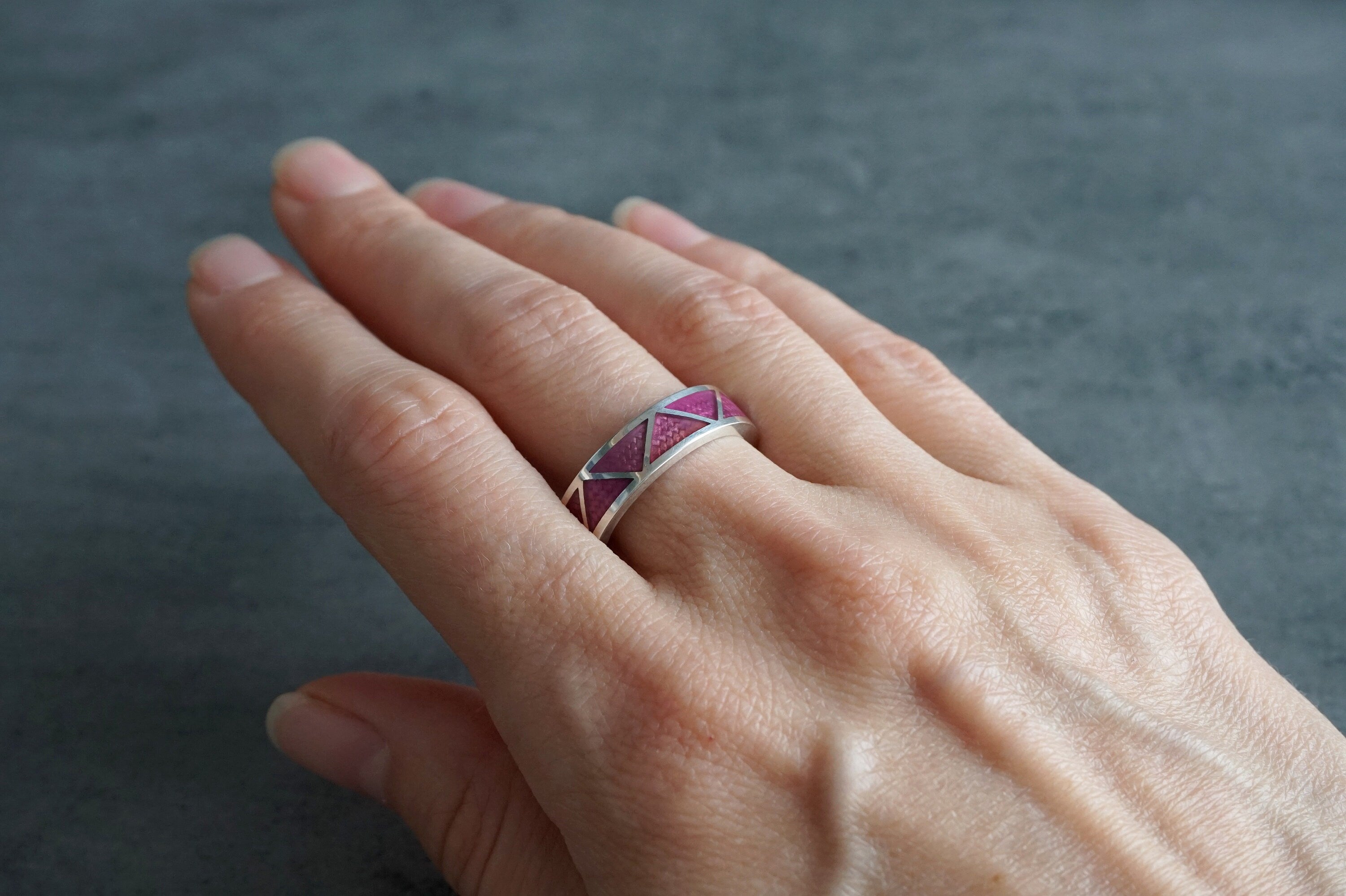 Corundum Cloisonné Sterling Silver Band Ring