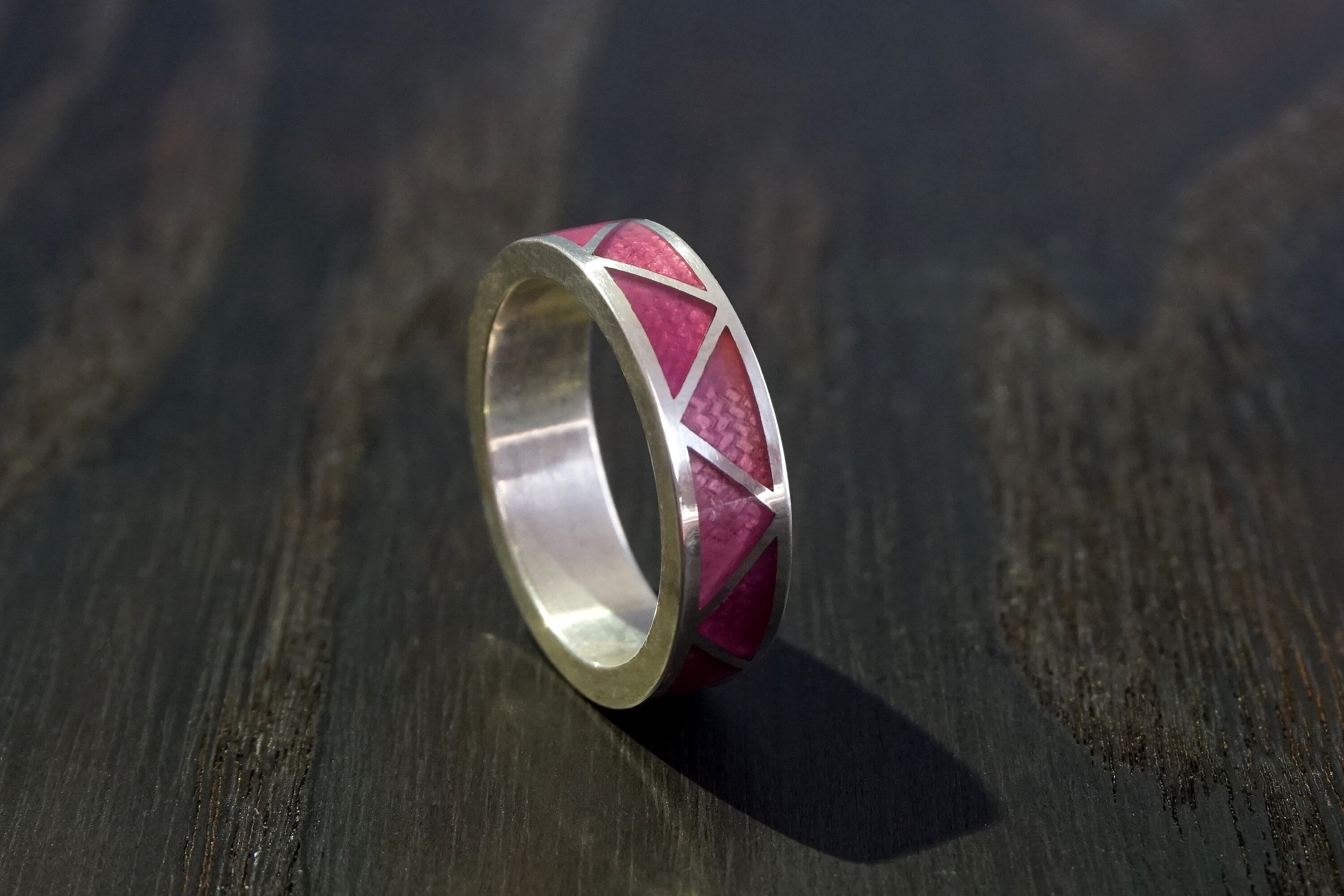 Corundum Cloisonné Sterling Silver Band Ring