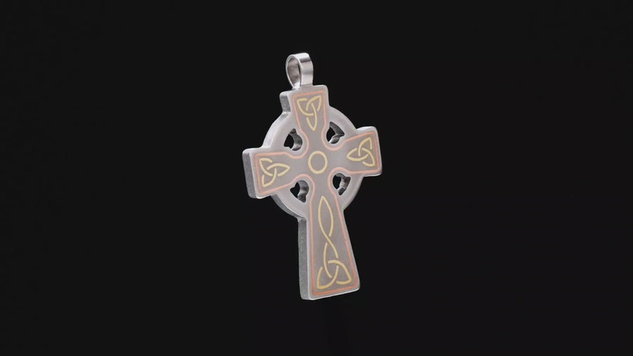 titanium celtic cross pendant handmade with metal inlay by Yachur