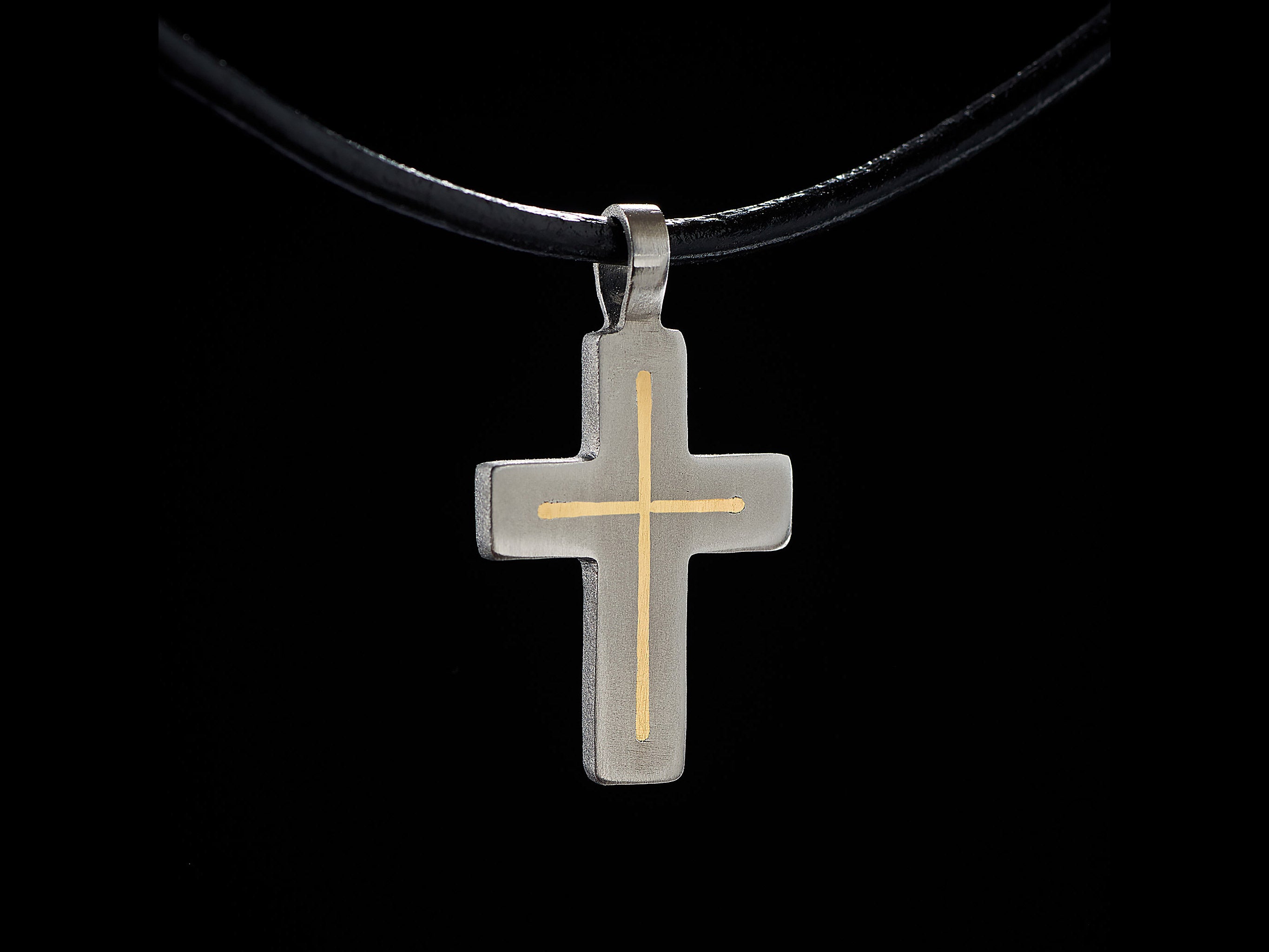 Small handmade titanium cross pendant with brass inlay options minimalist cross jewelry
