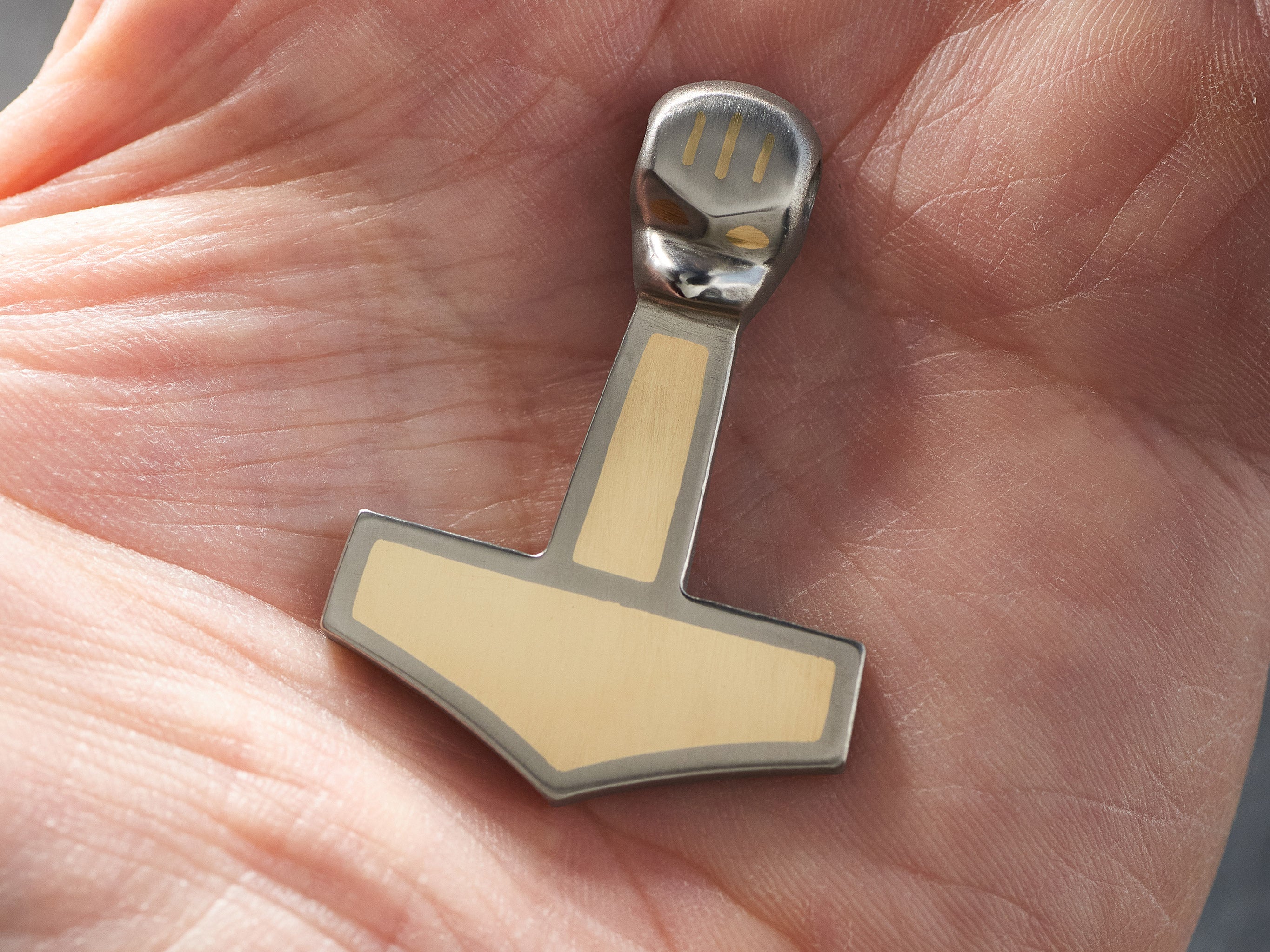 Titanium Thor’s Hammer Pendant — Handmade Mjolnir with Brass Inlay | Norse Viking Amulet