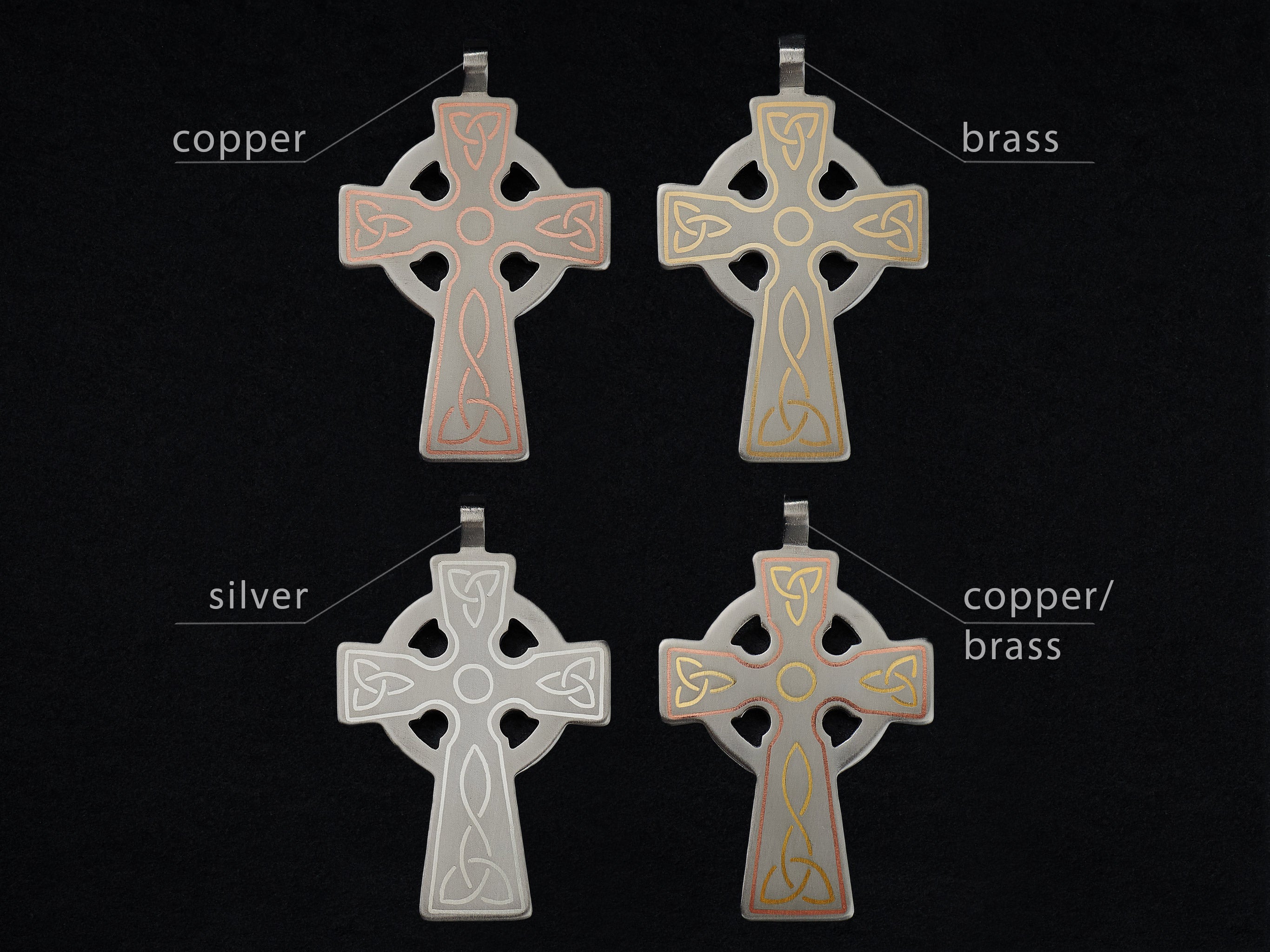 titanium celtic cross pendant inlay options silver brass copper