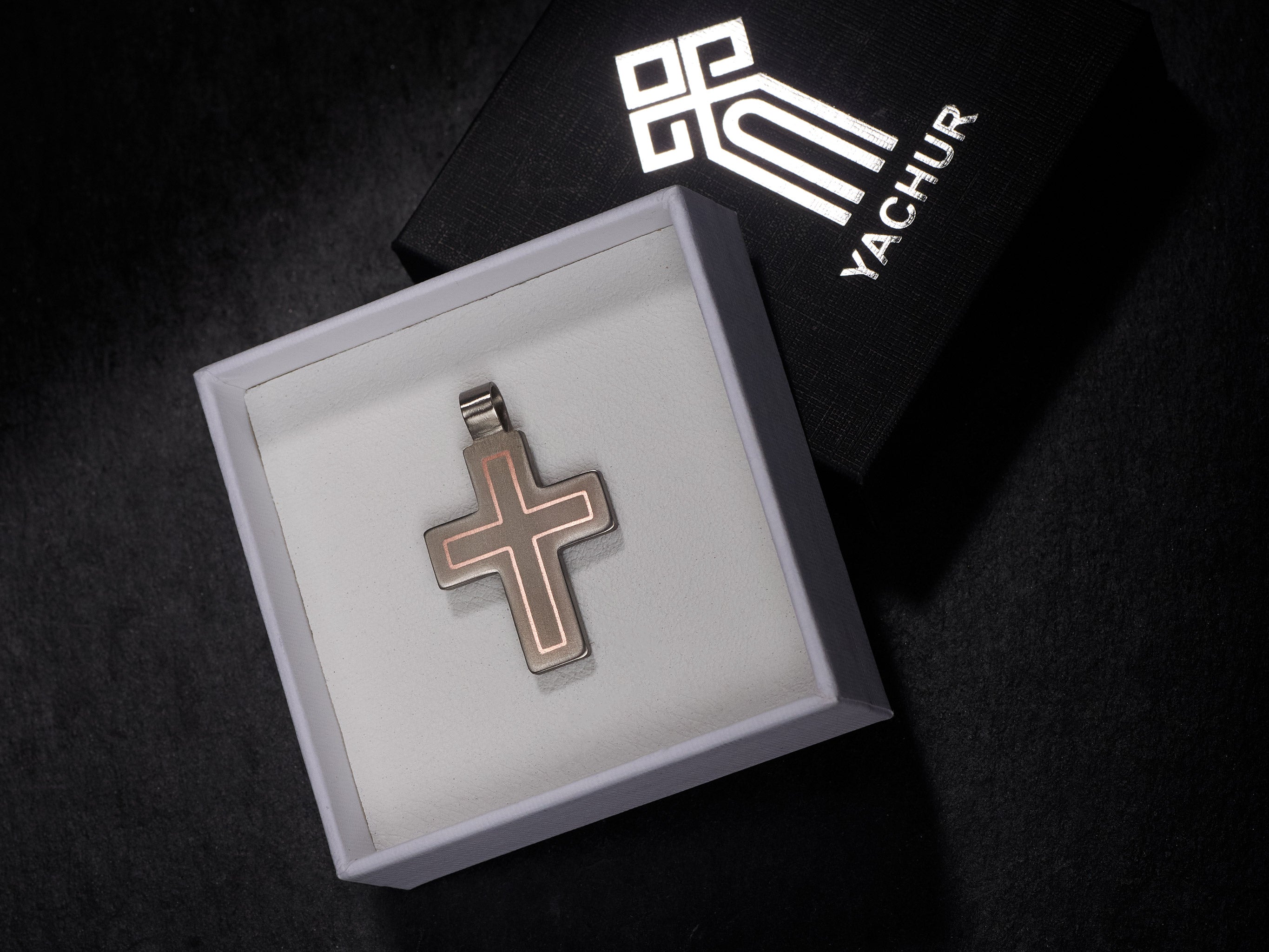 titanium cross pendant copper inlay boxed gift presentation